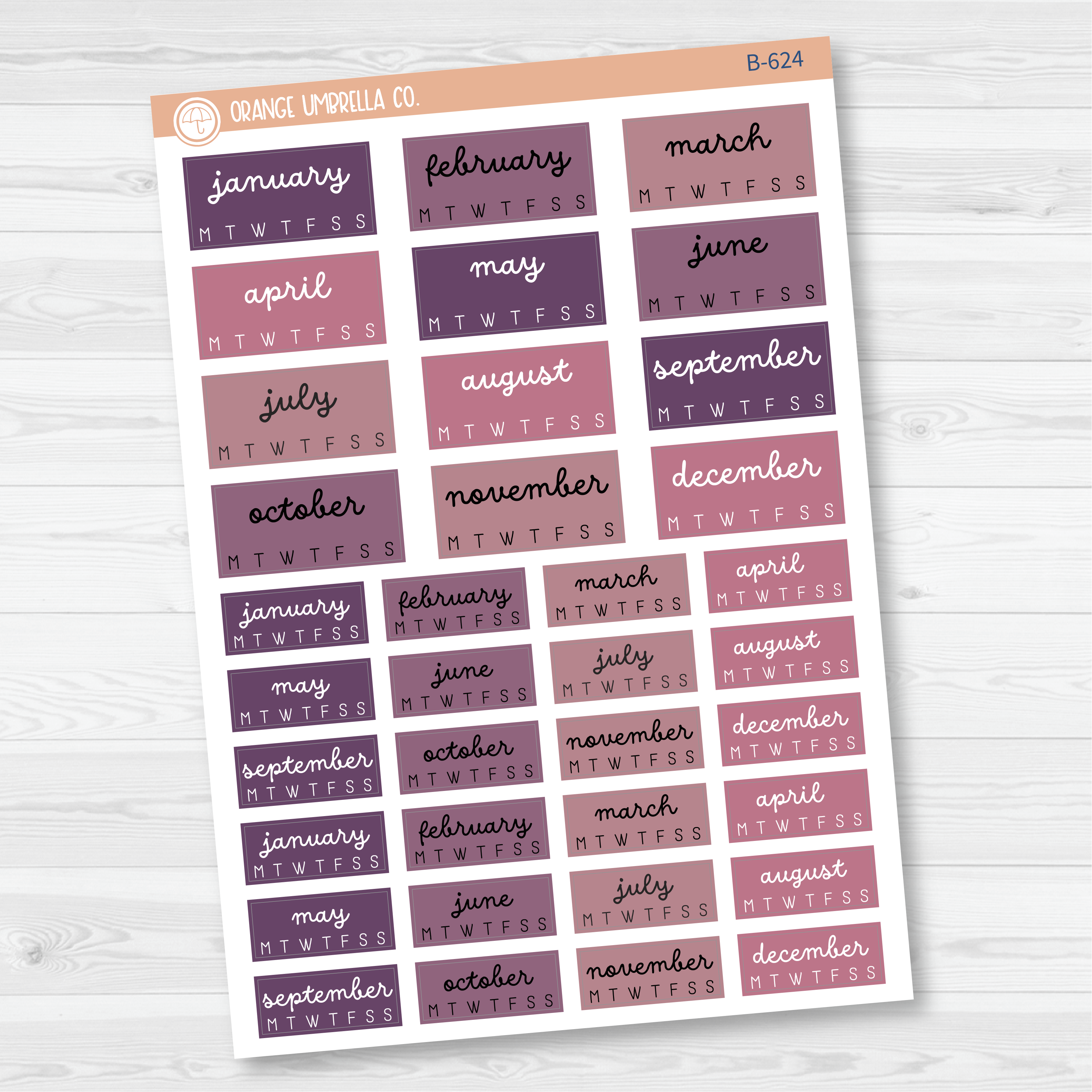 A5 Year at a Glance Planner Stickers - Hobonichi Cousin | F16 Muted | B-622-B-625