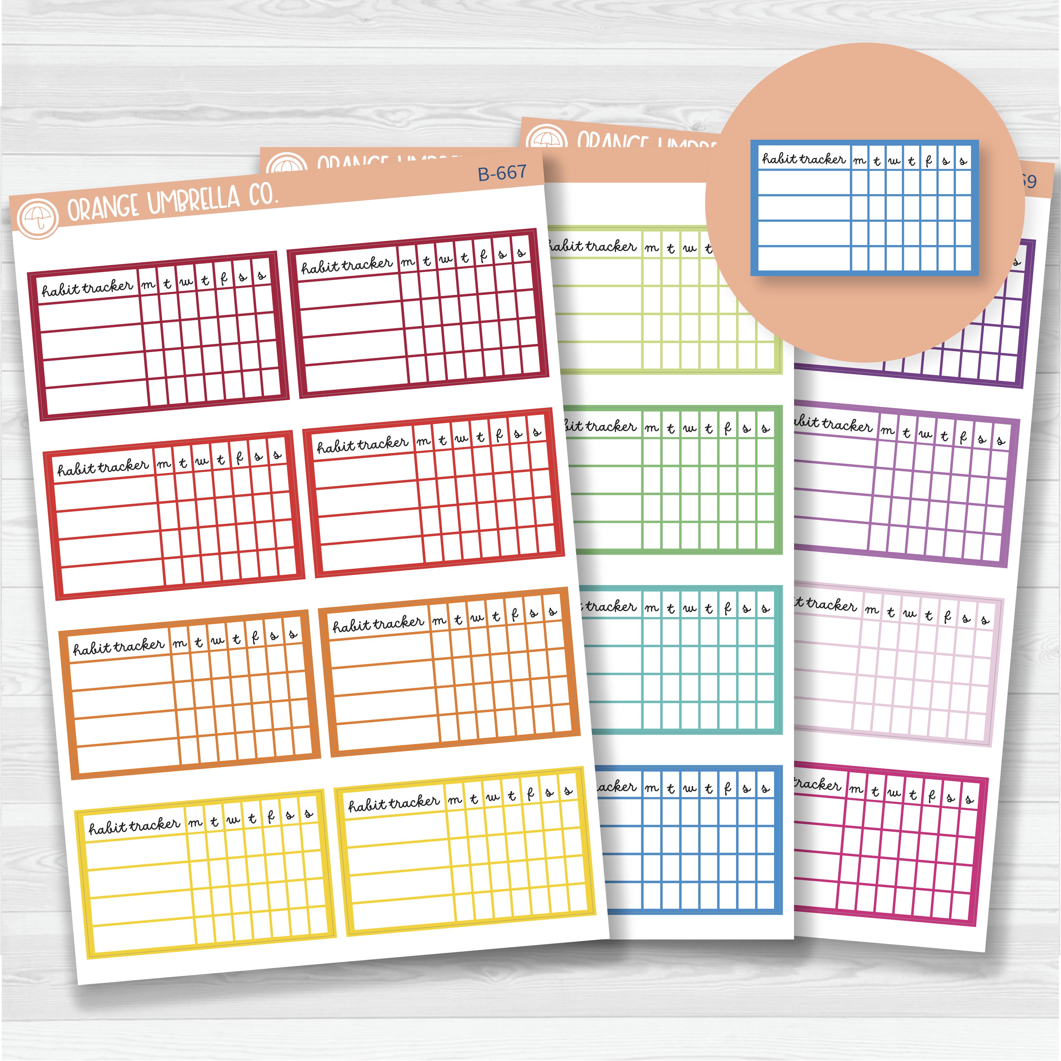 Habit Tracker - 4 Slots Planner Stickers | F16script | Brights | B-667/B-668/B-669