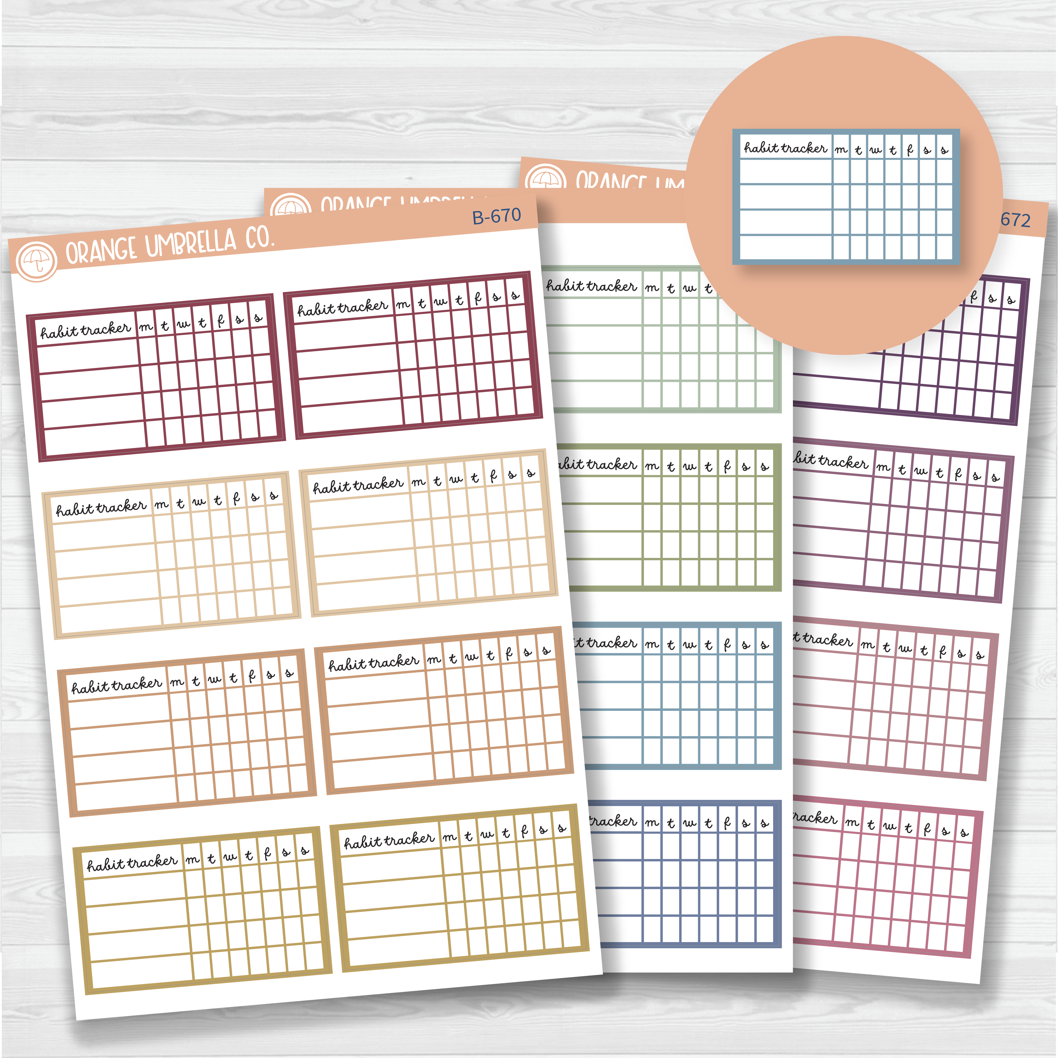 Habit Tracker - 4 Slots Planner Stickers | F16script | Muted | B-670/B-671/B-672