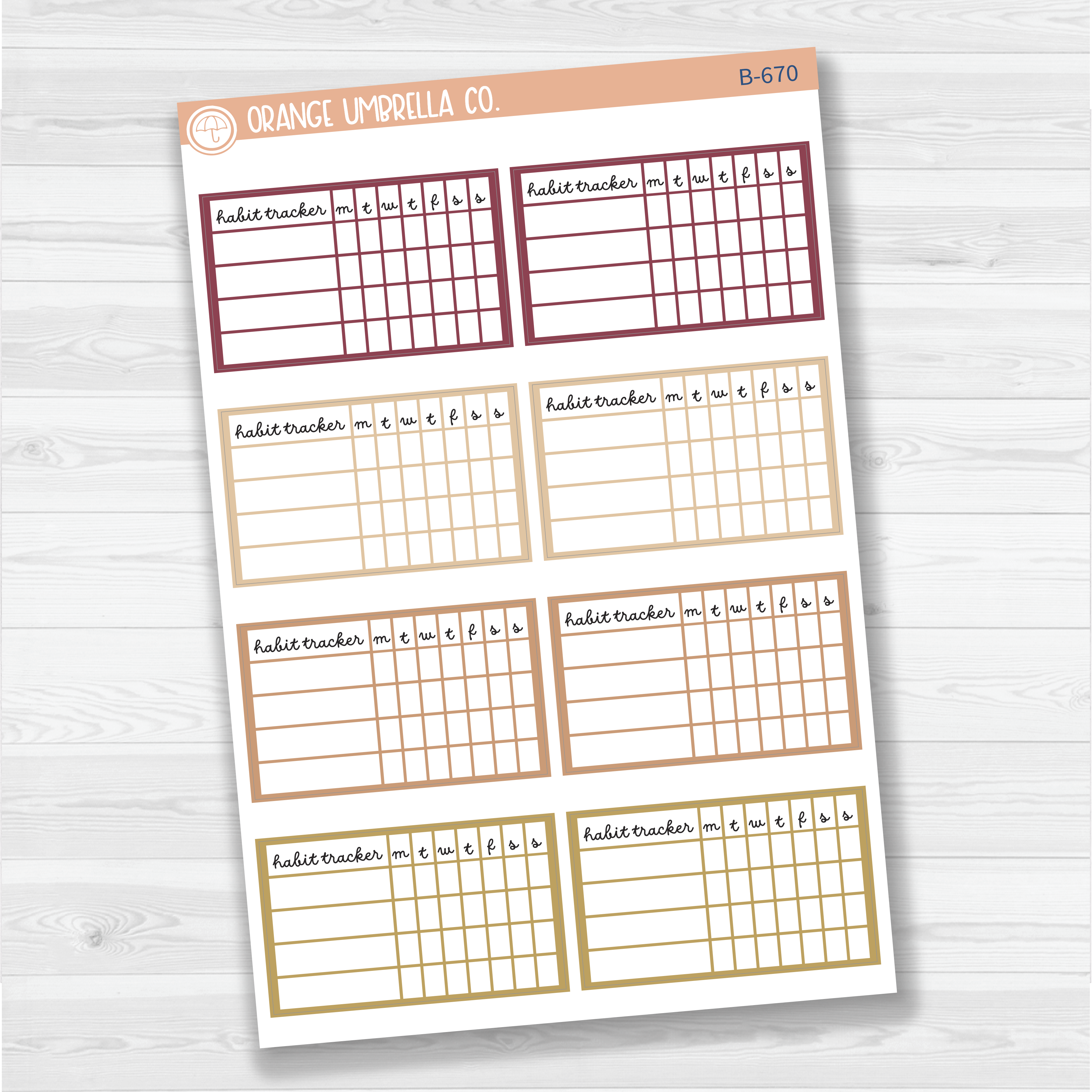 Habit Tracker - 4 Slots Planner Stickers | F16script | Muted | B-670/B-671/B-672