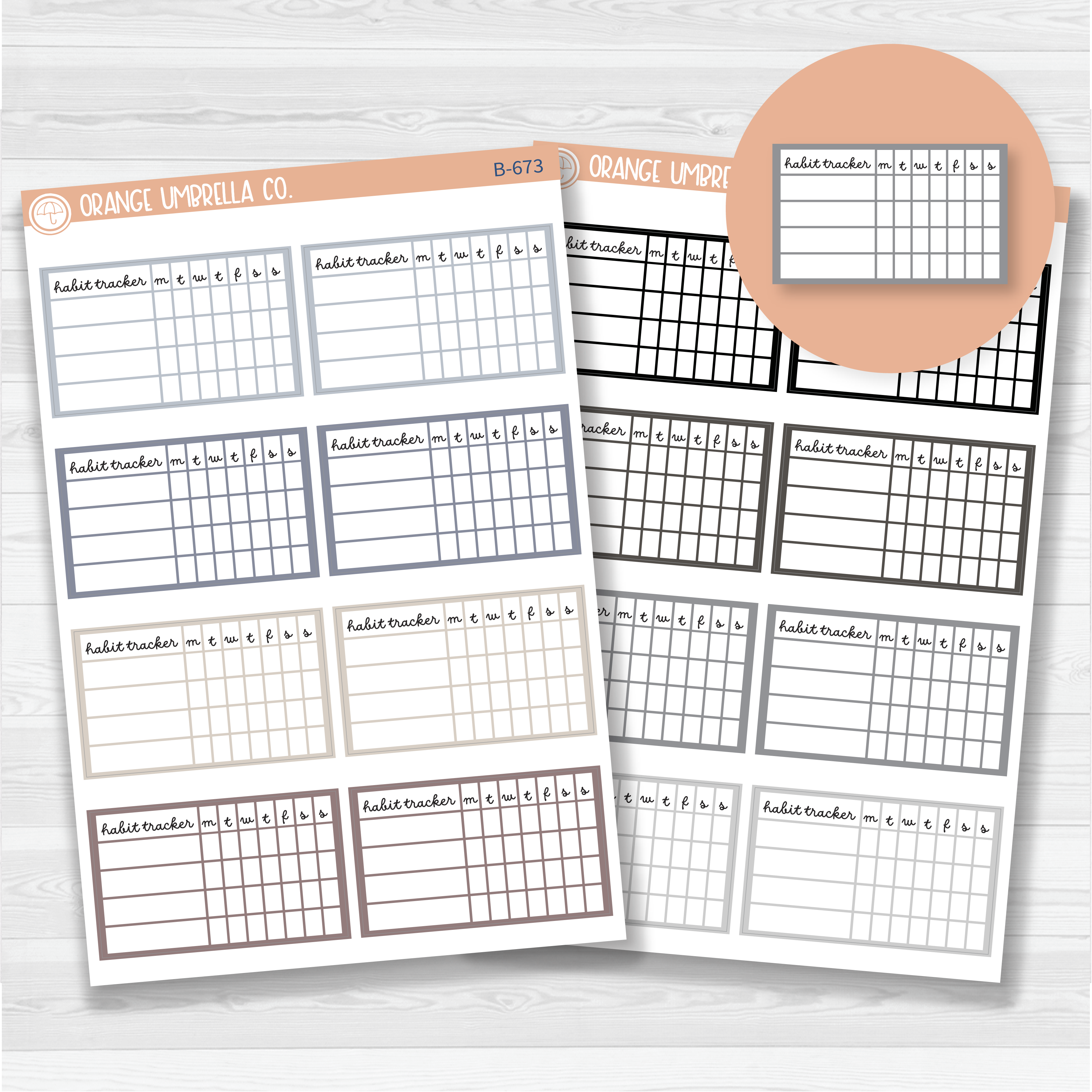 Habit Tracker - 4 Slots Planner Stickers | F16script | Neutrals | B-673/B-674