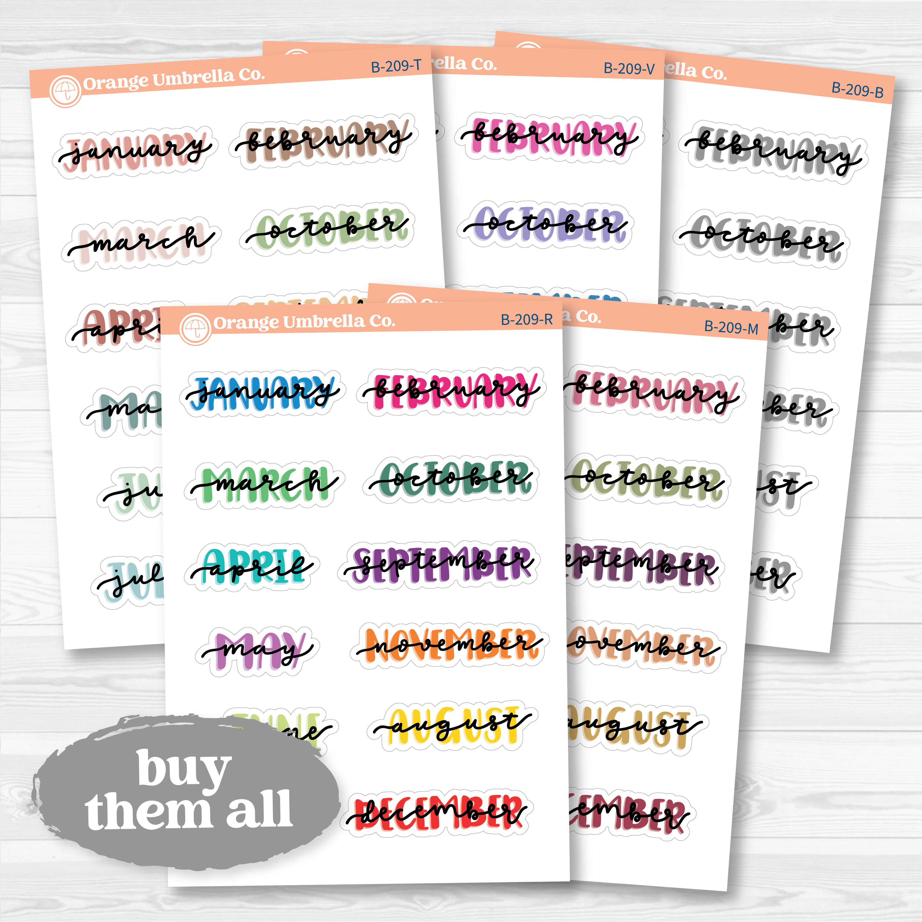 Hand Doodled Month Planner Stickers | Medium Planner Month Labels | B-209