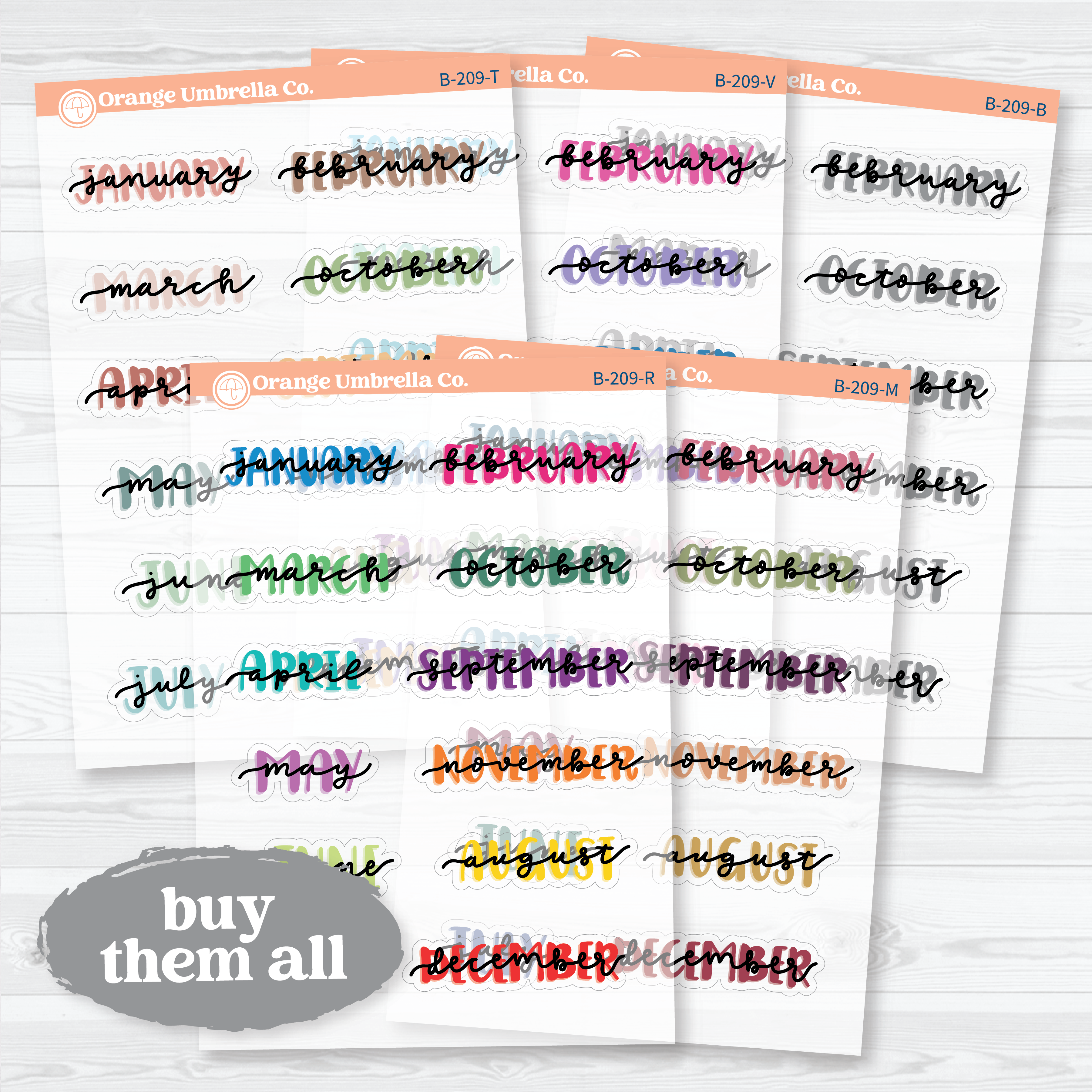 Hand Doodled Month Clear Matte Planner Stickers | Medium Planner Month Labels | B-209-CM