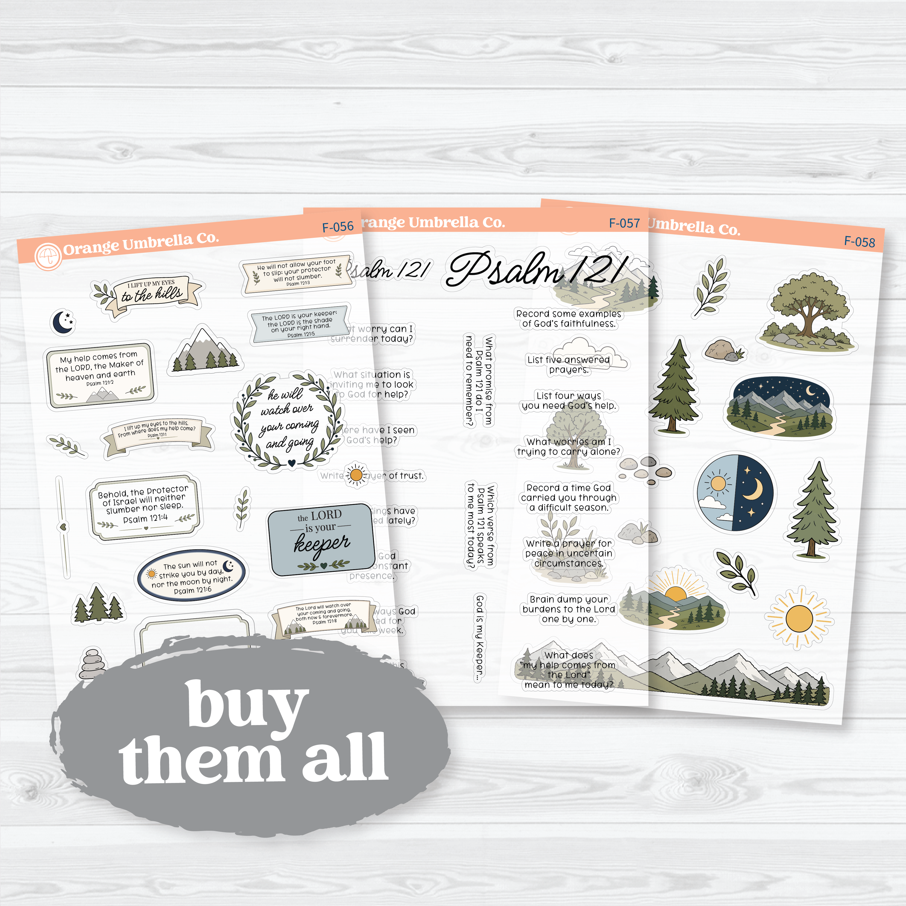 Psalm 121 Bible Journaling | Clear Matte Bible Study Sticker Set | F-056-058-CM