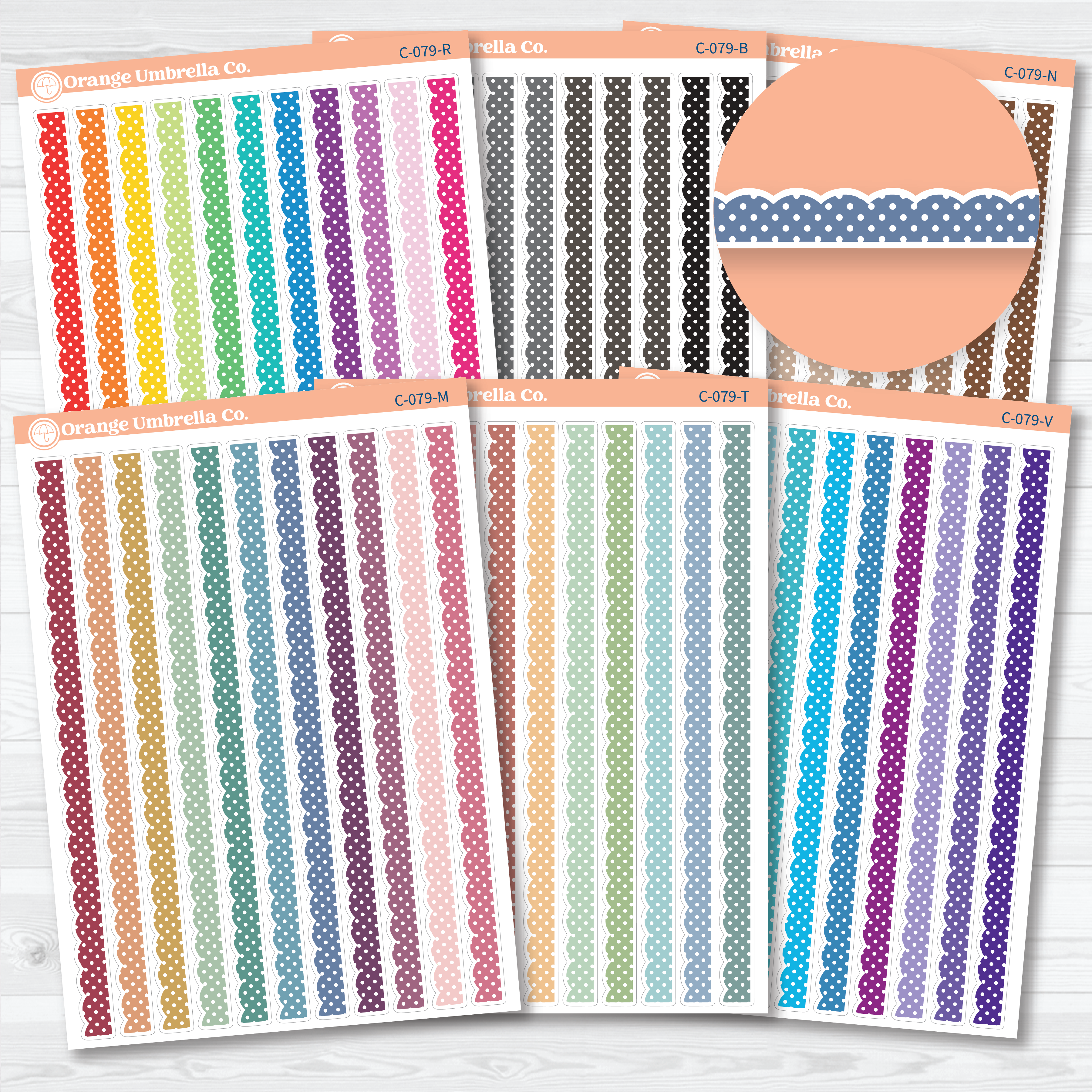 Polkadot Scalloped Washi Planner Stickers | Decorative Planner Washi Strips | C-079