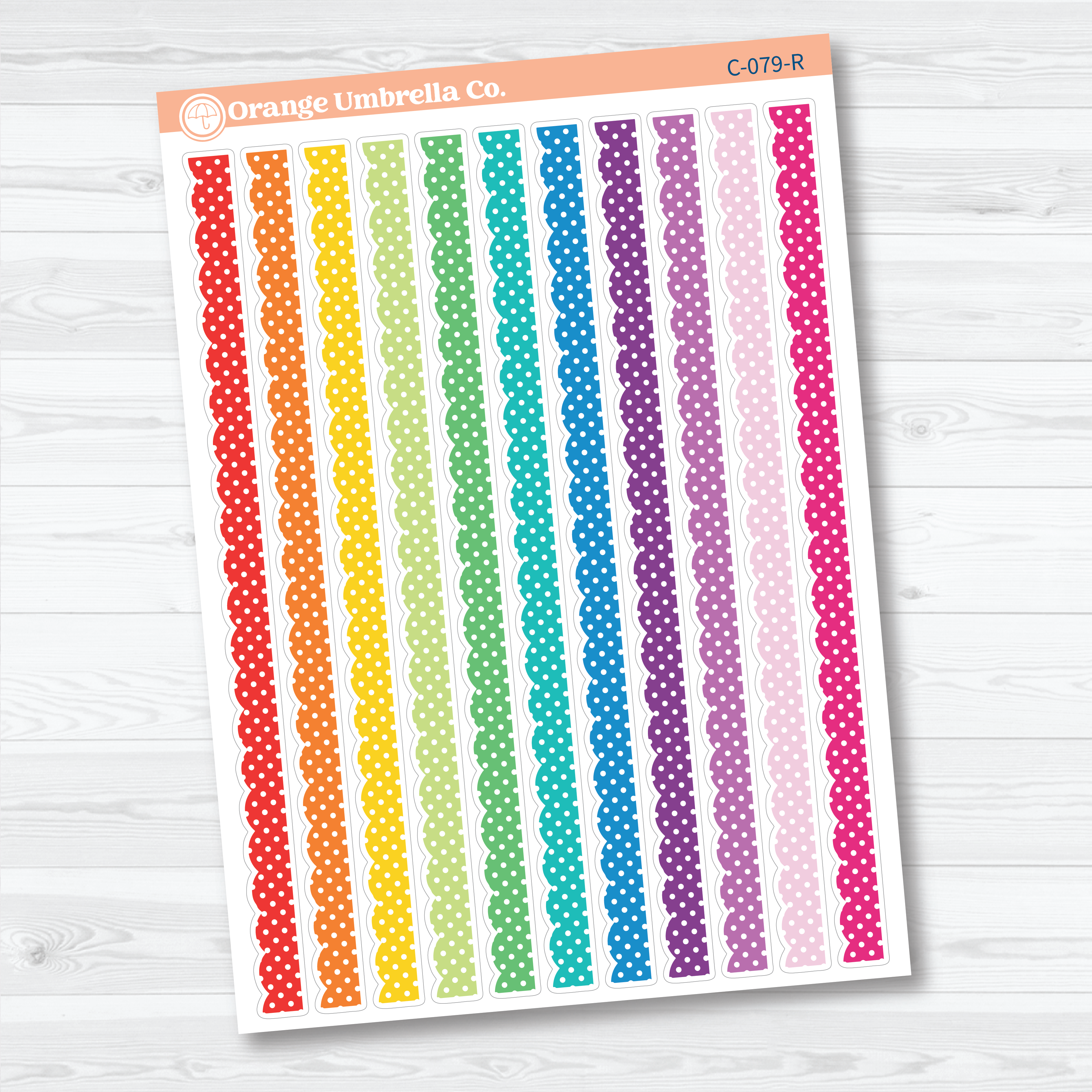 Polkadot Scalloped Washi Planner Stickers | Decorative Planner Washi Strips | C-079