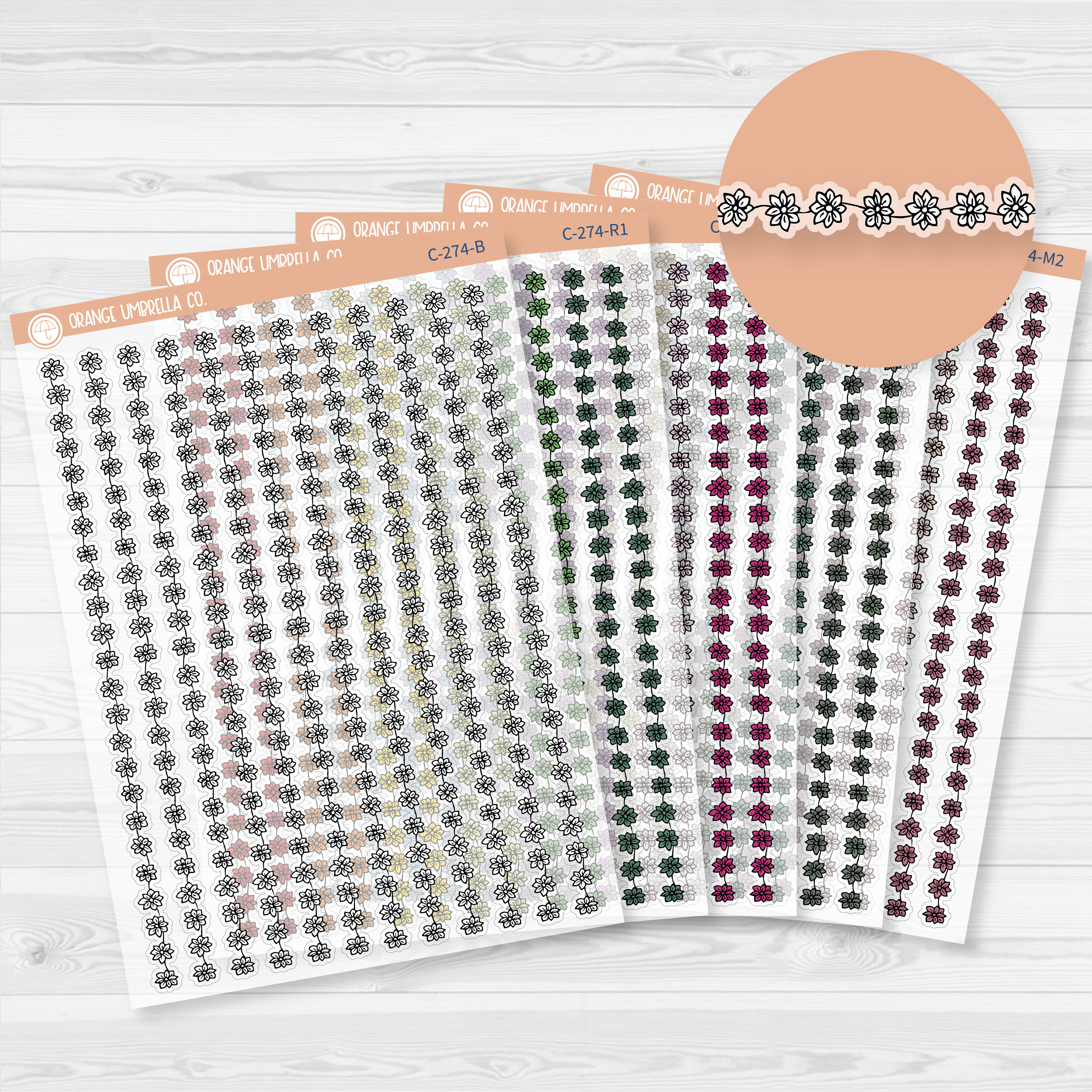 CLEARANCE | Flowers & Vine Pattern Washi Strips Planner Stickers and Labels | Clear Matte | C-274-CM