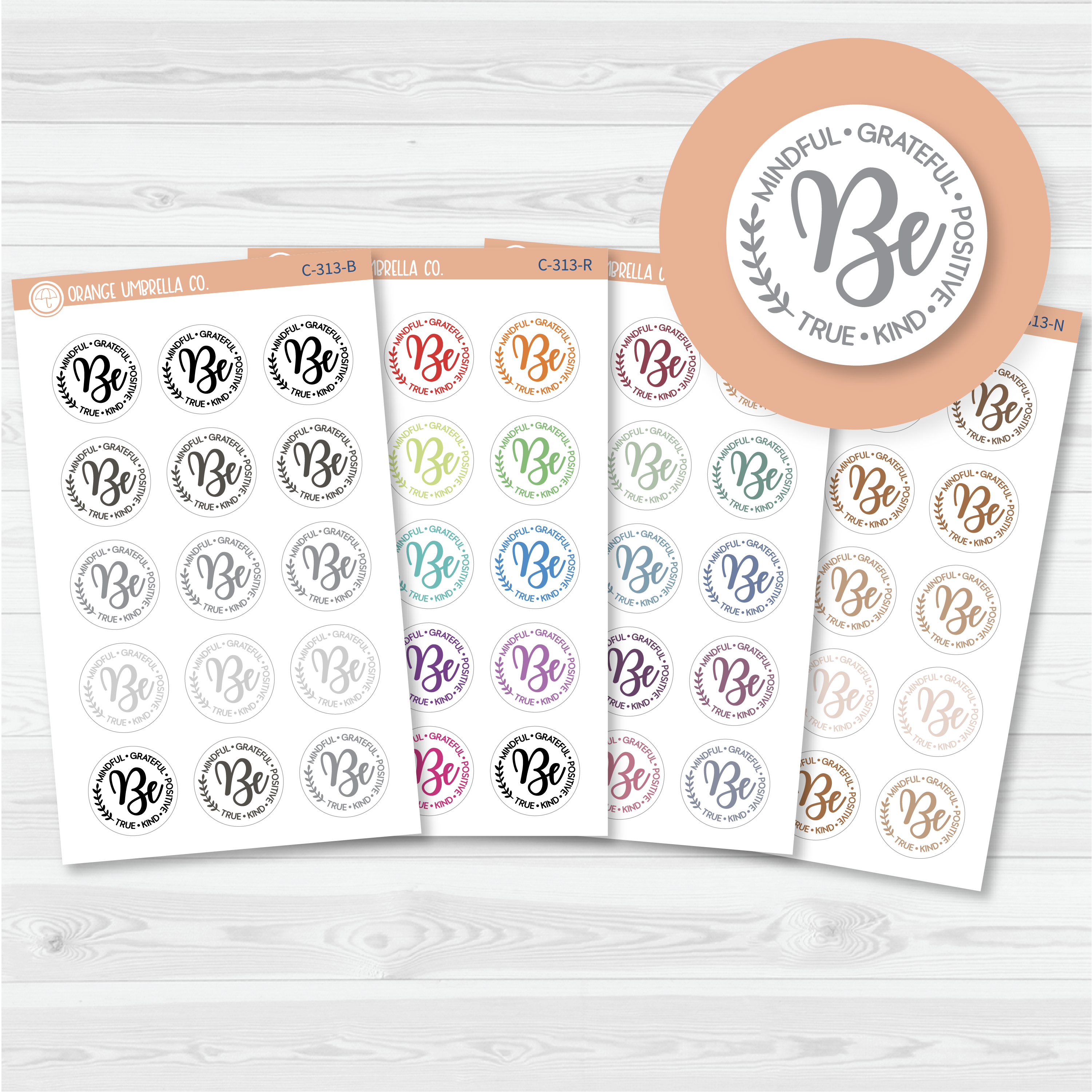 Be Mindful Graceful Positive True Kind - Small Deco Script Planner Stickers | C-313