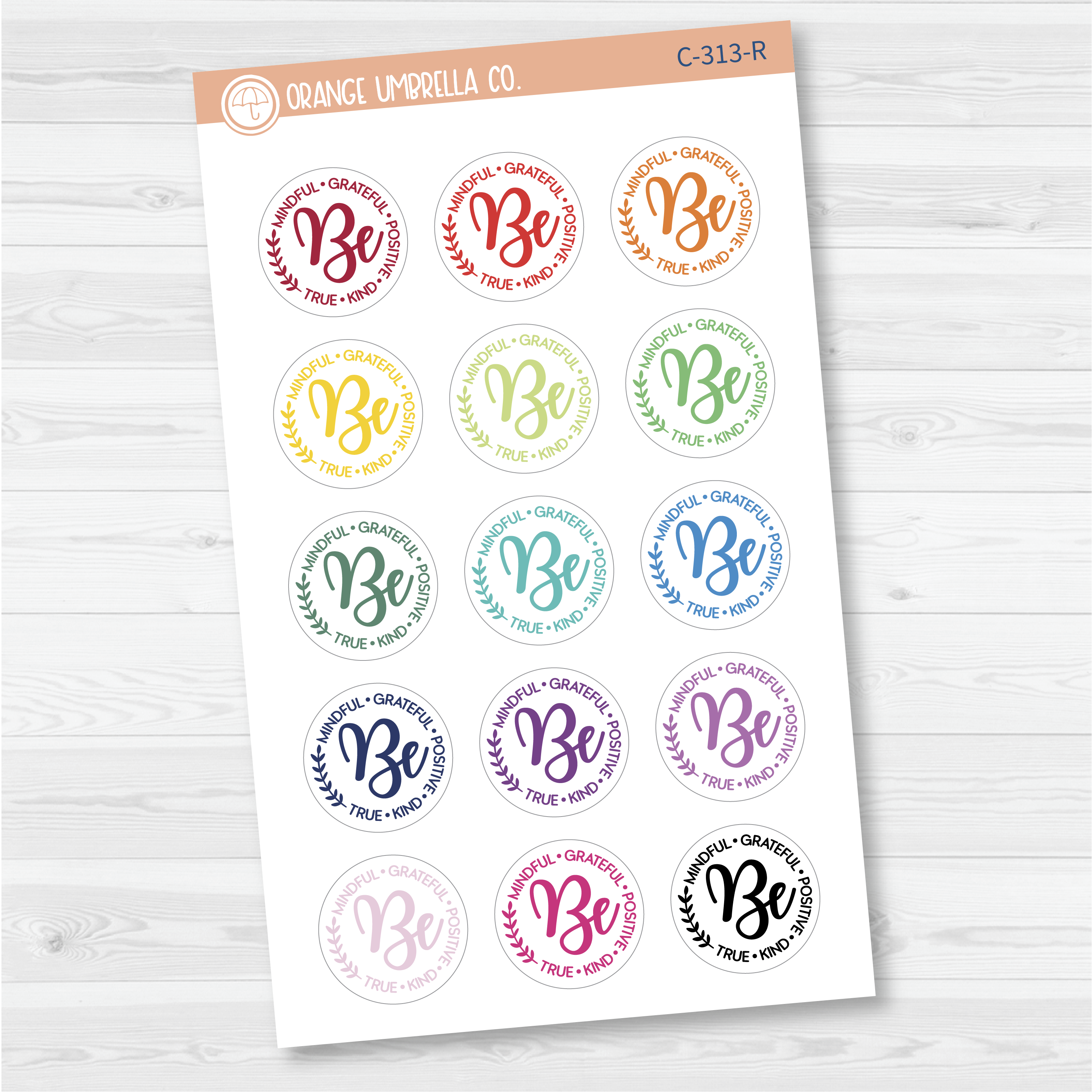 Be Mindful Graceful Positive True Kind - Small Deco Script Planner Stickers | C-313