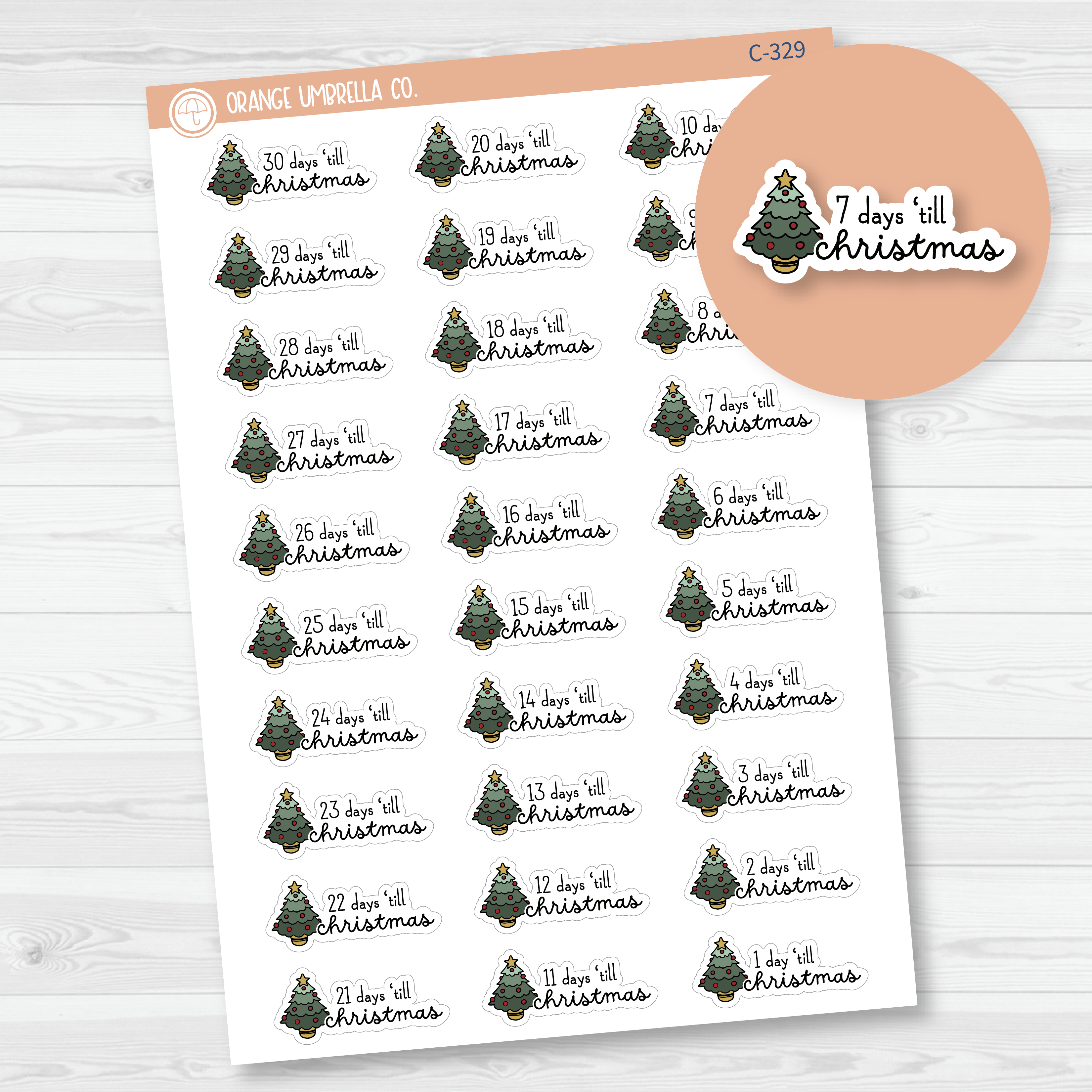 Christmas Tree Countdown Planner Stickers | F16 | C-329