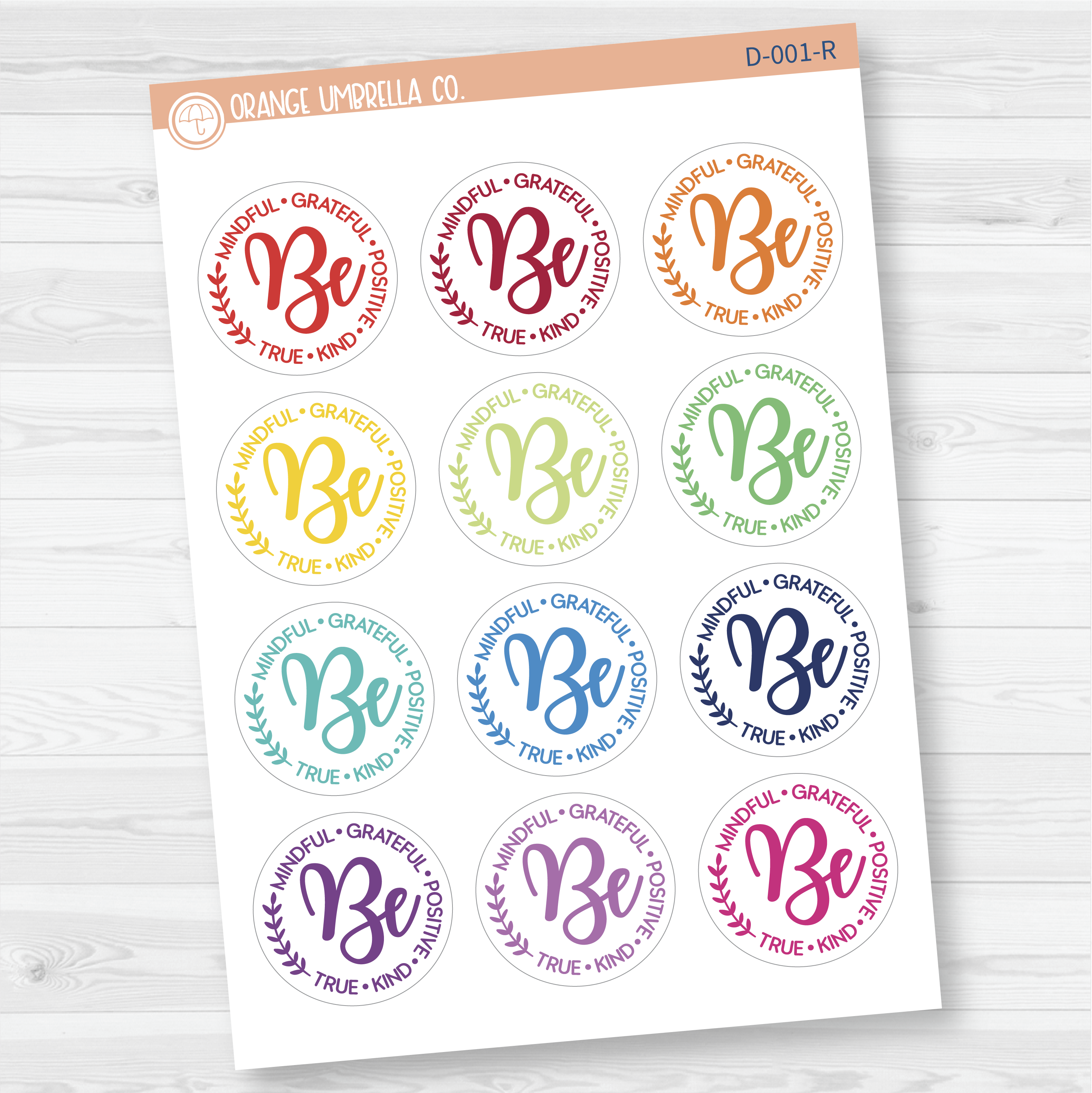 Be Mindful-Graceful-Positive-True-Kind Inspirational Quote Script Planner Stickers | D-001