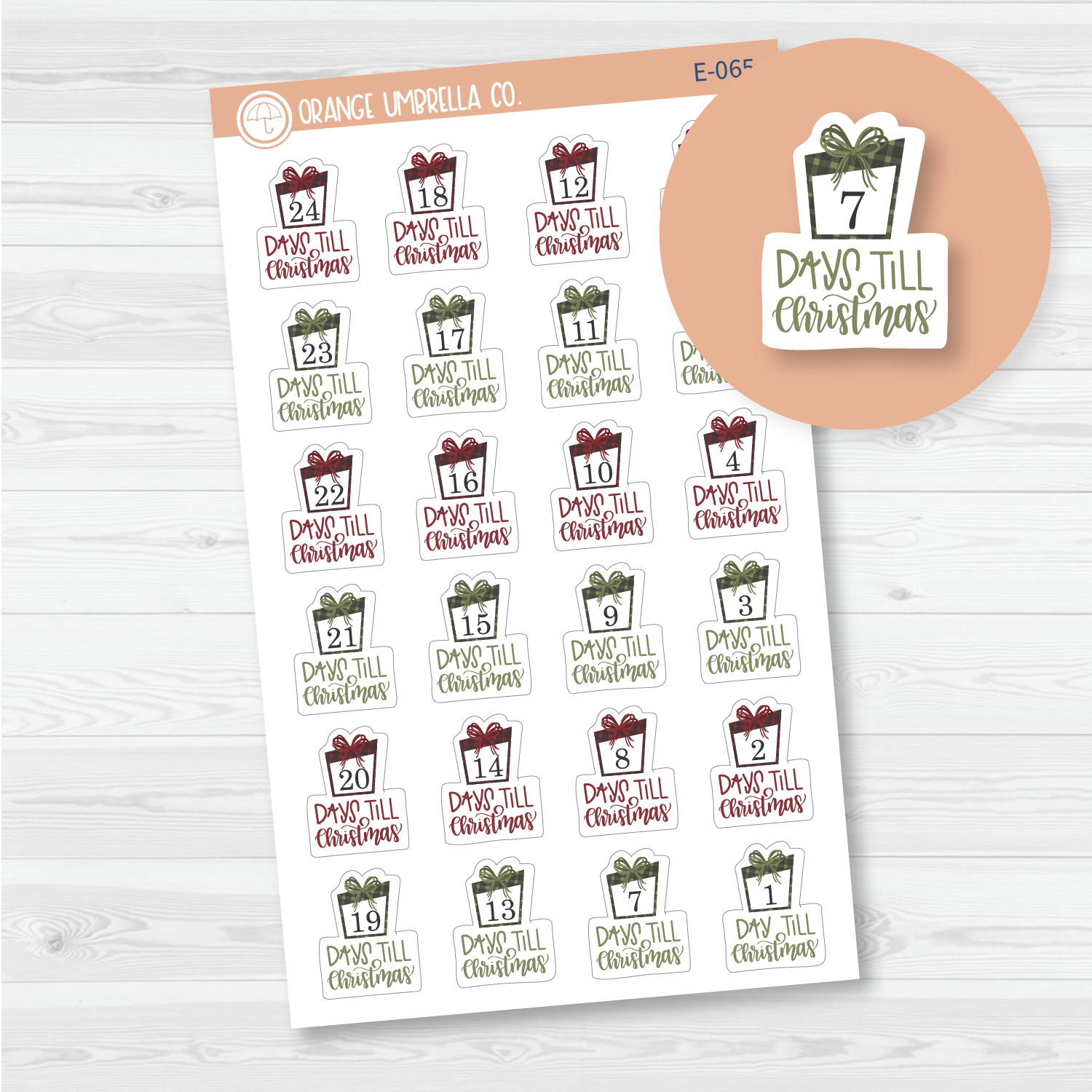 Days Until Christmas Planner Stickers, Christmas Countdown; E-065