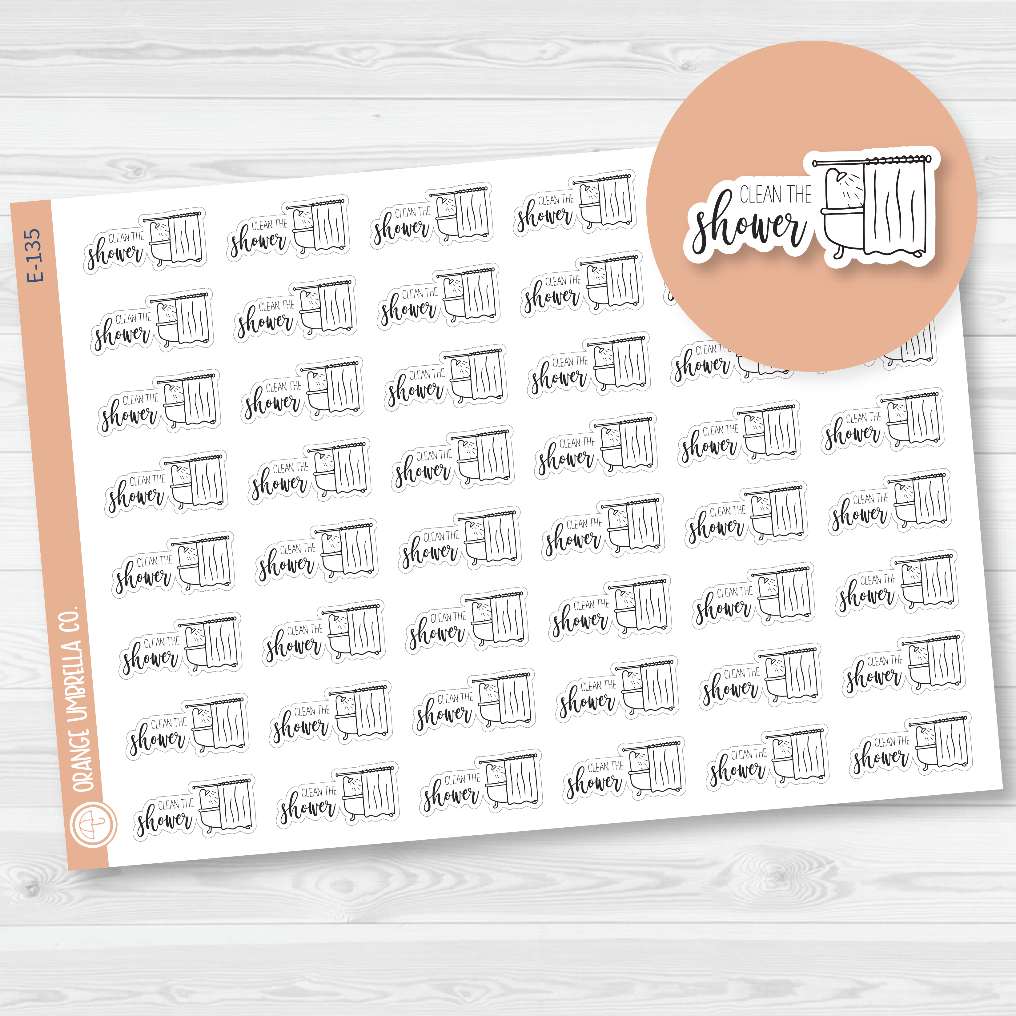 Clean The Shower Icon Script Planner Stickers | F2 | E-135