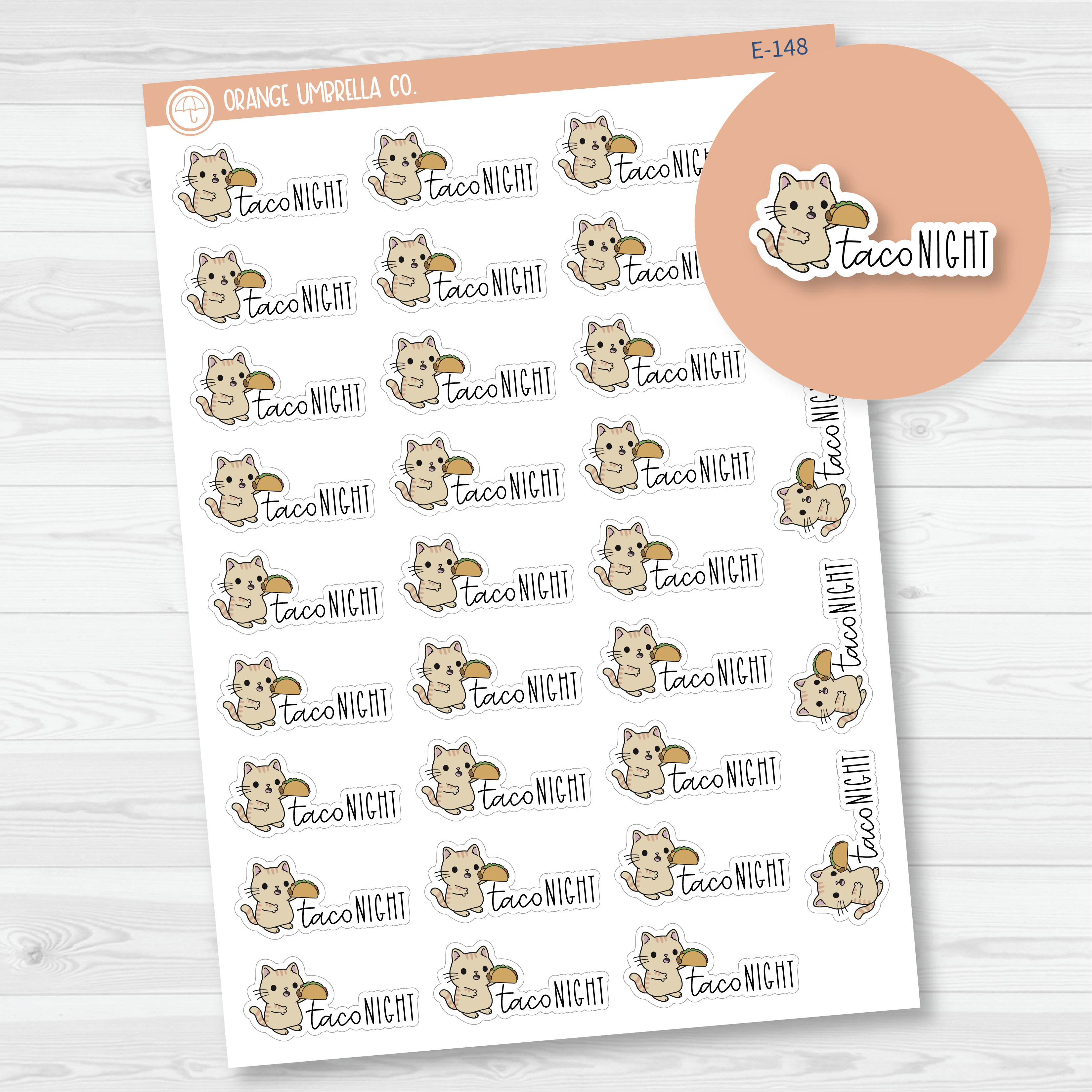 Spazz Cat Taco Night Icon Planner Stickers | E-148
