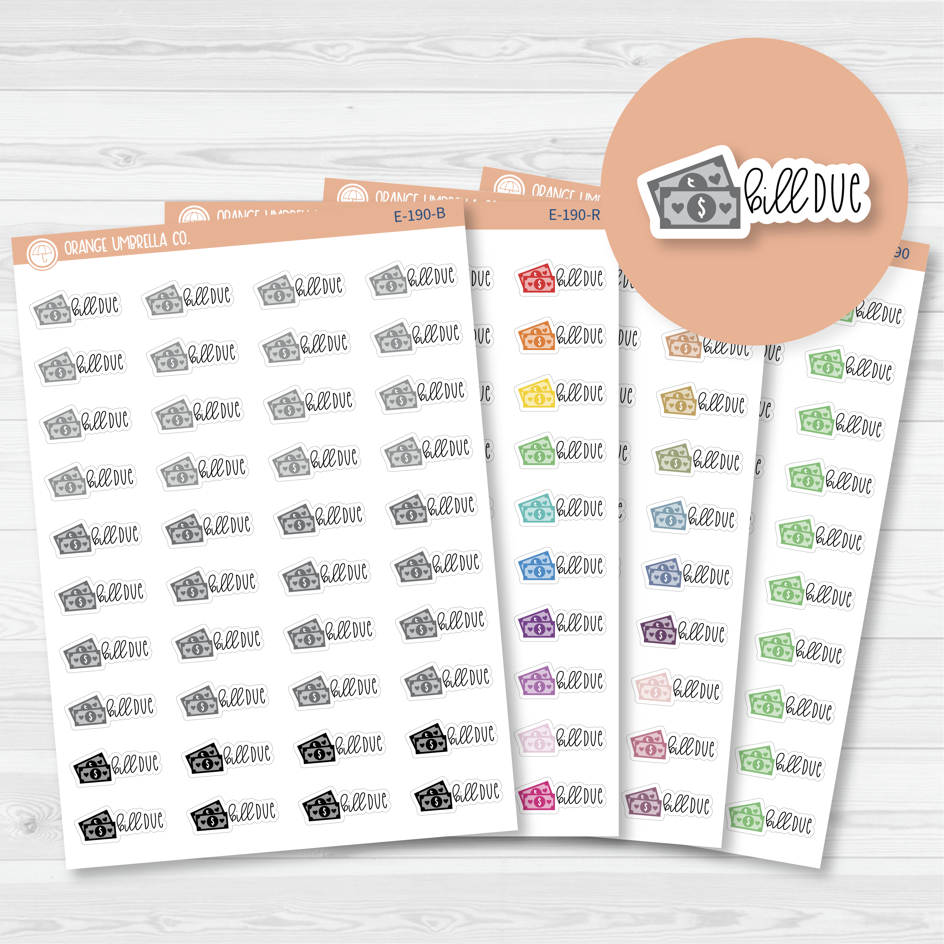 Bill Due Money Icon Script Planner Stickers | FC12 | E-190