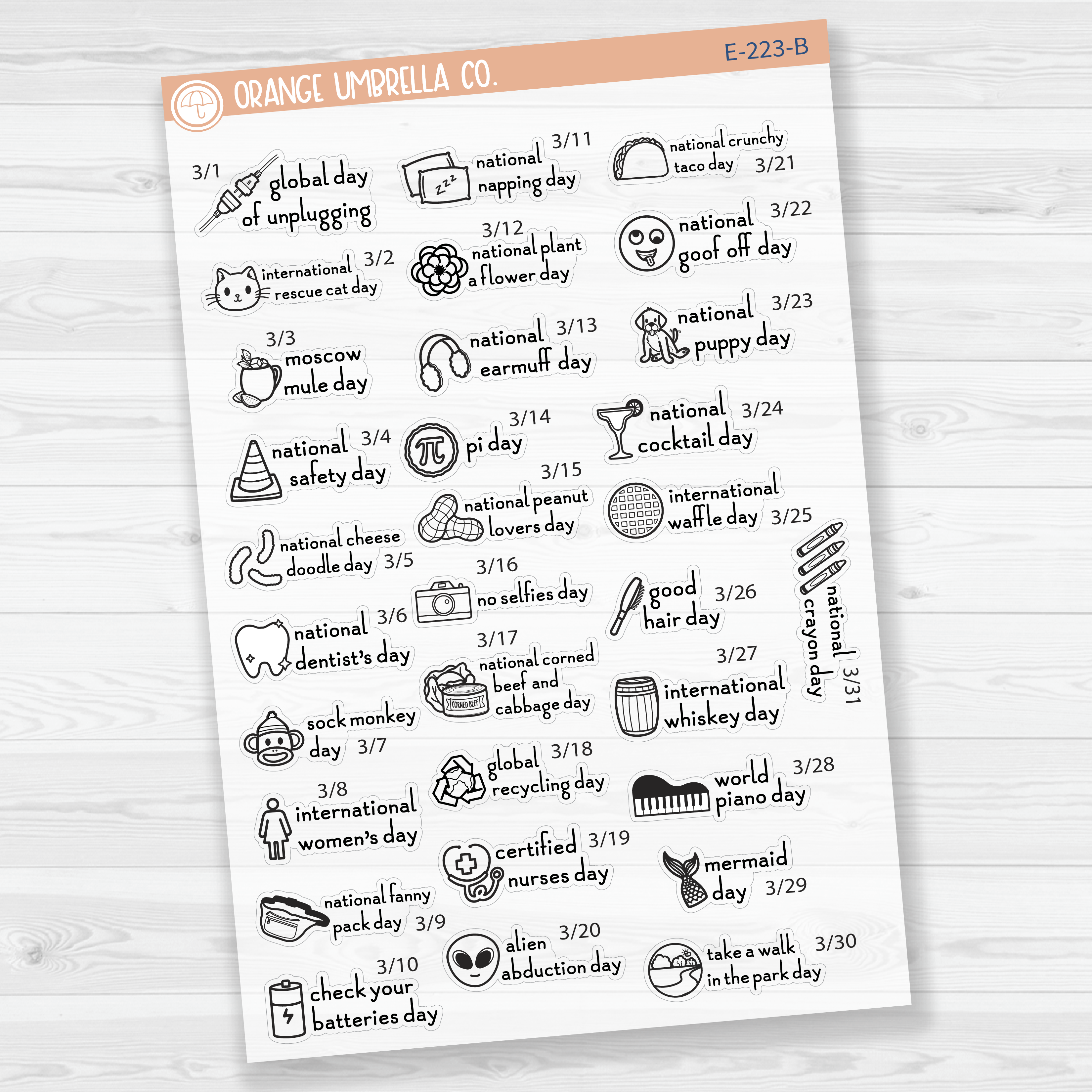 March Wacky Holidays Script Planner Stickers | F16 | E-223