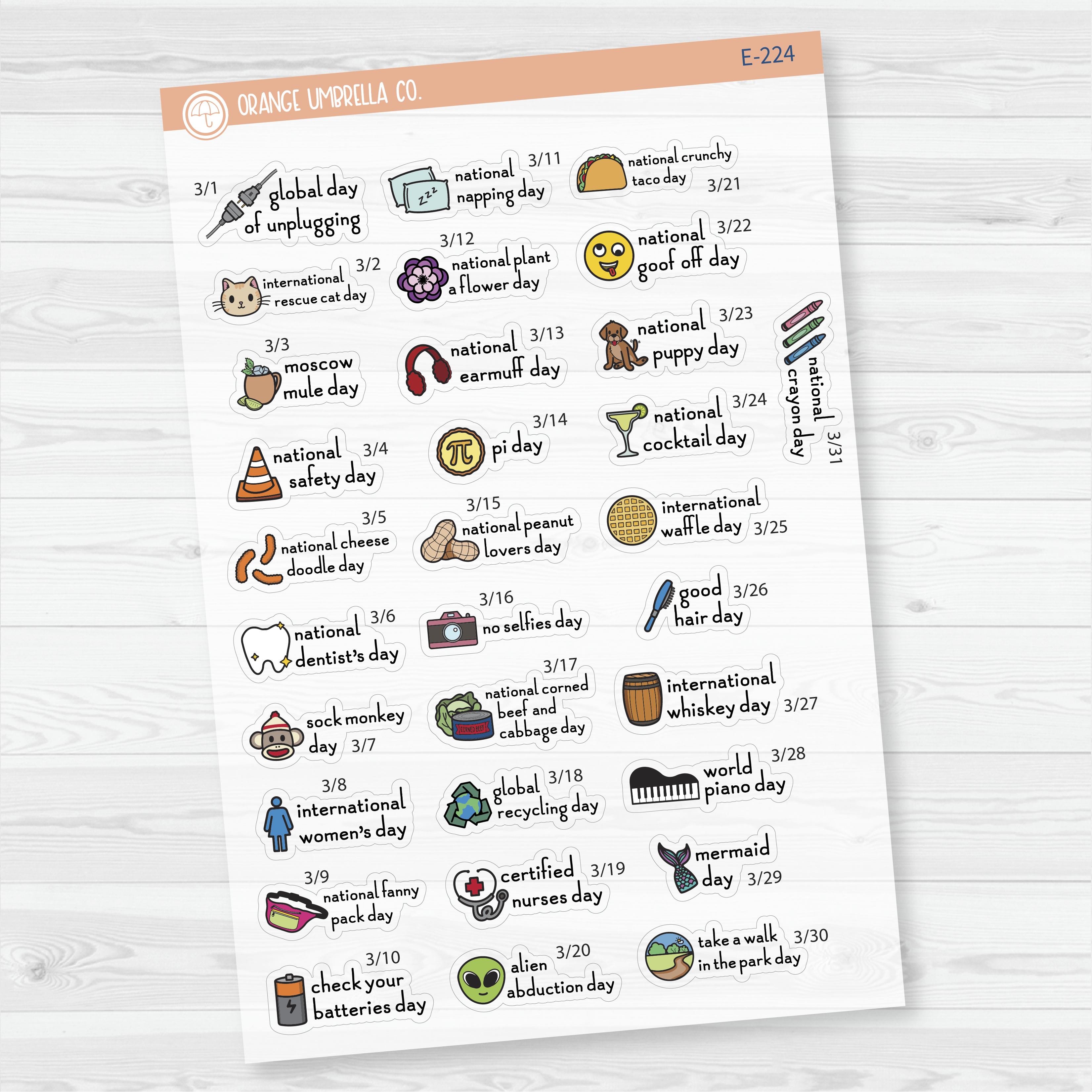 March Wacky Holidays Mini Script Planner Stickers | F16 | E-224