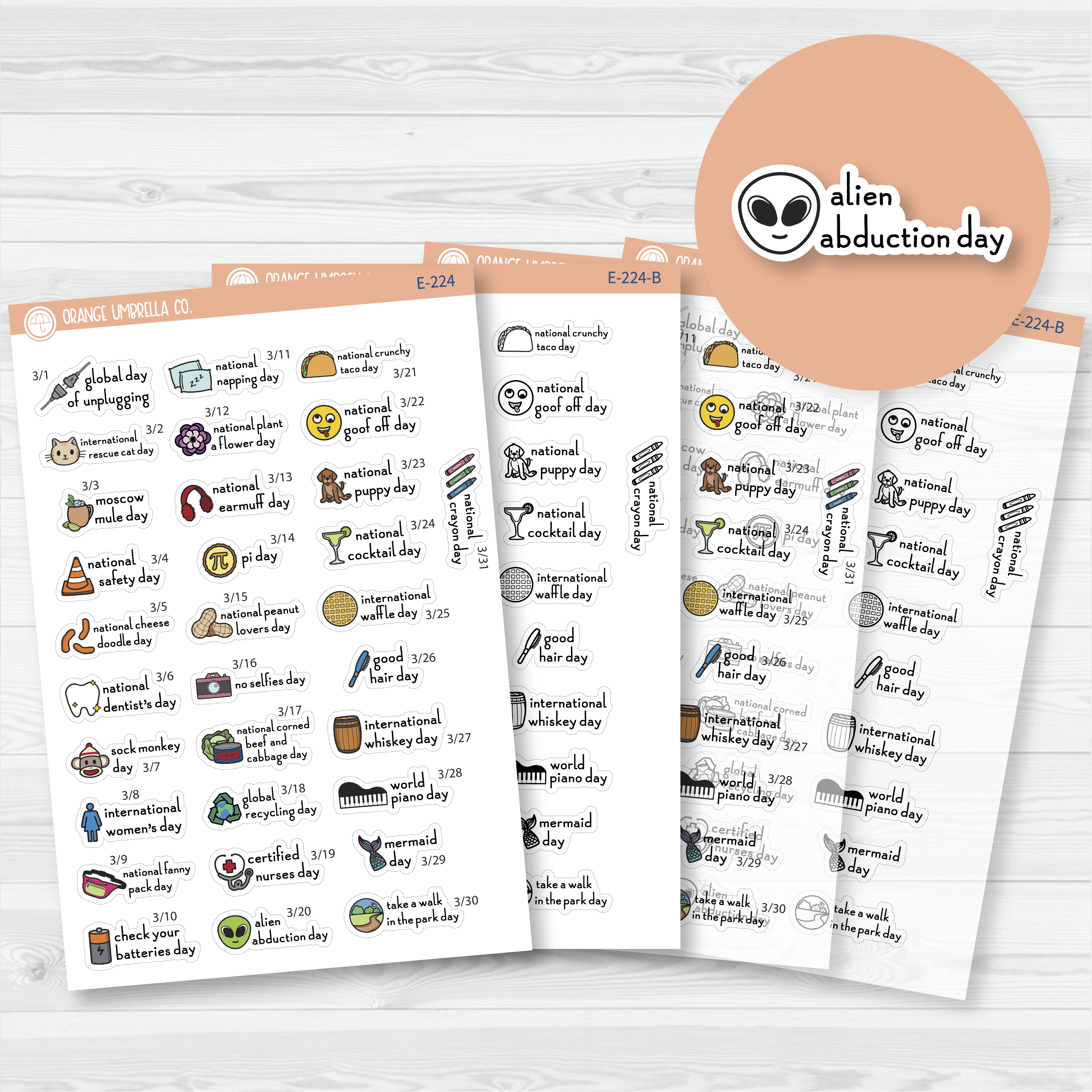 March Wacky Holidays Mini Script Planner Stickers | F16 | E-224
