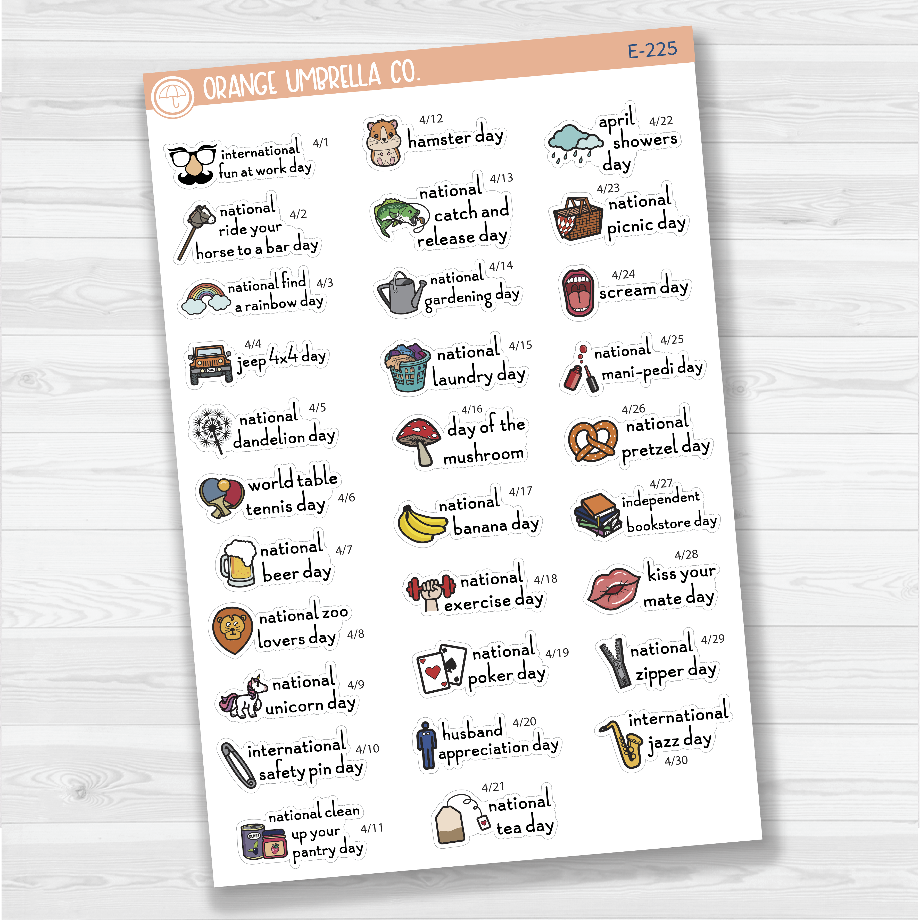 April Wacky Holidays Script Planner Stickers | F16 | E-225