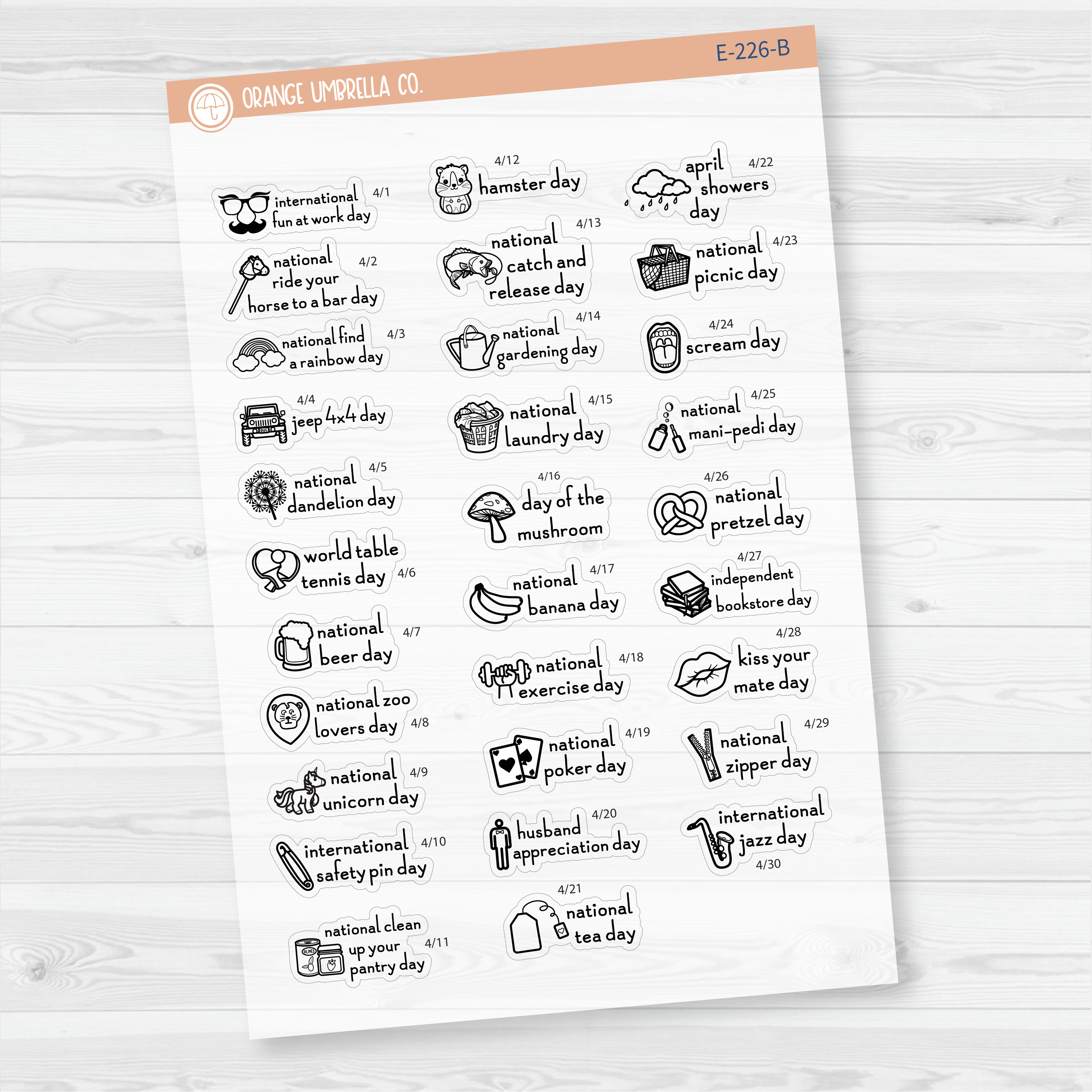 April Wacky Holidays Mini Script Planner Stickers | F16 | E-226