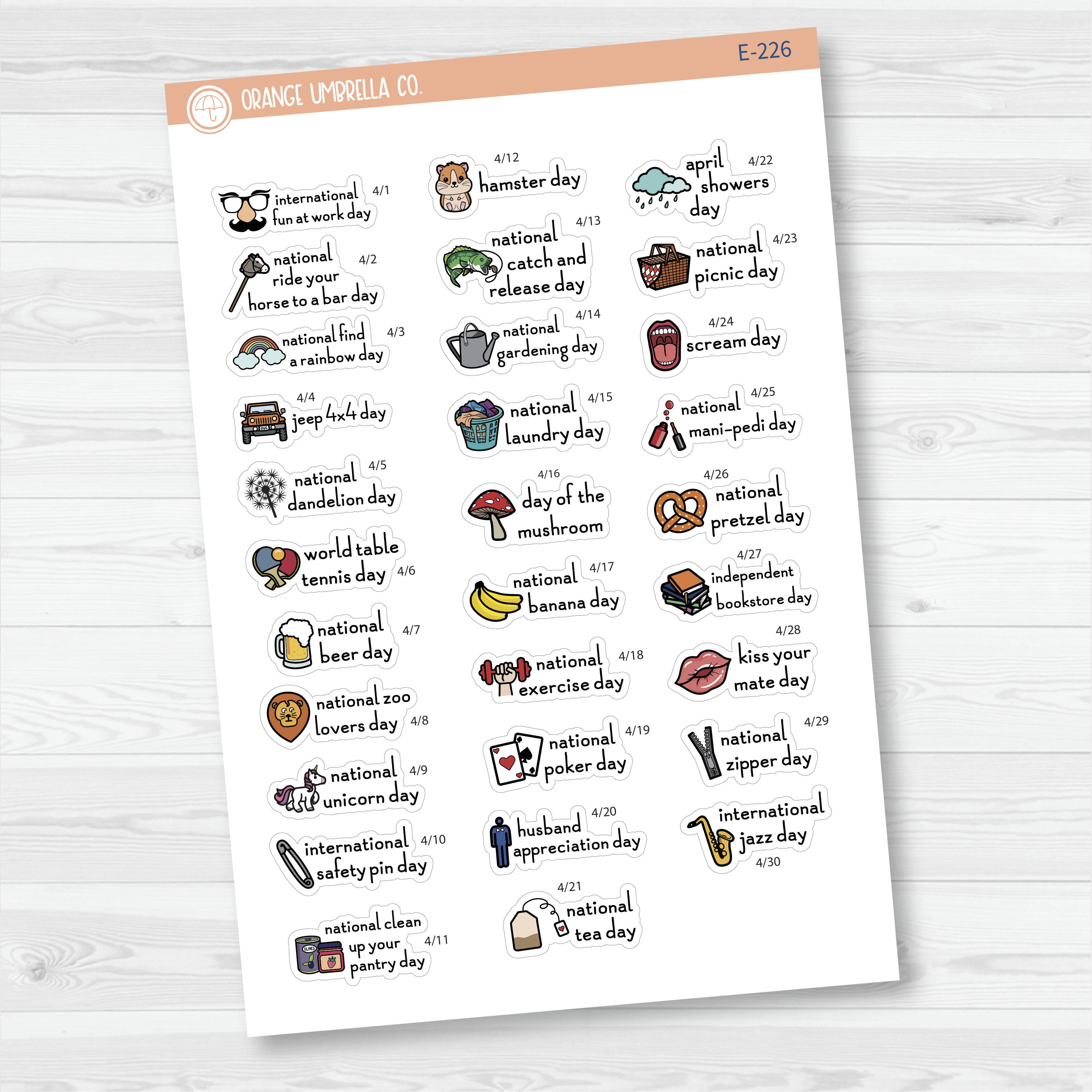 April Wacky Holidays Mini Script Planner Stickers | F16 | E-226