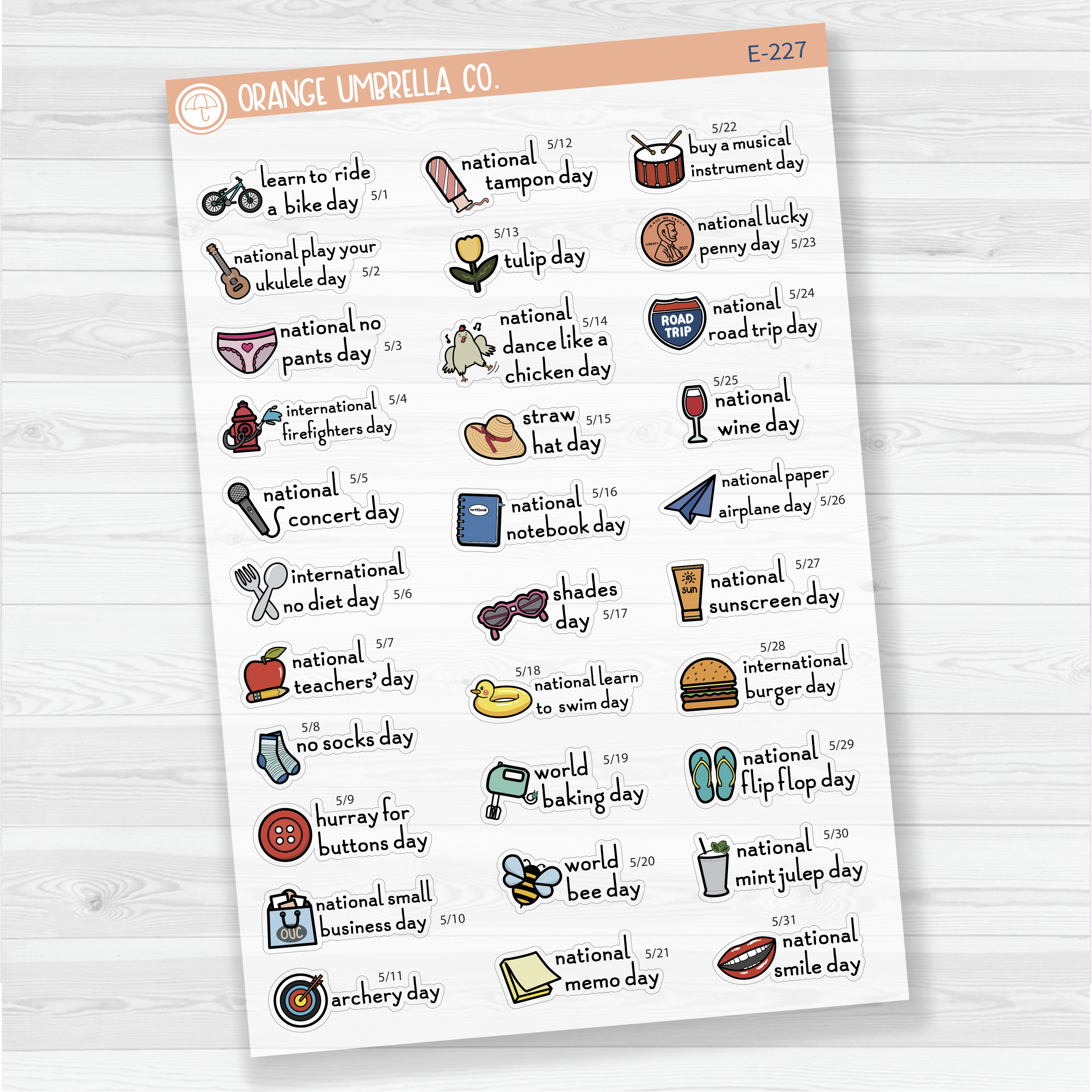 May Wacky Holidays Script Planner Stickers | F16 | E-227