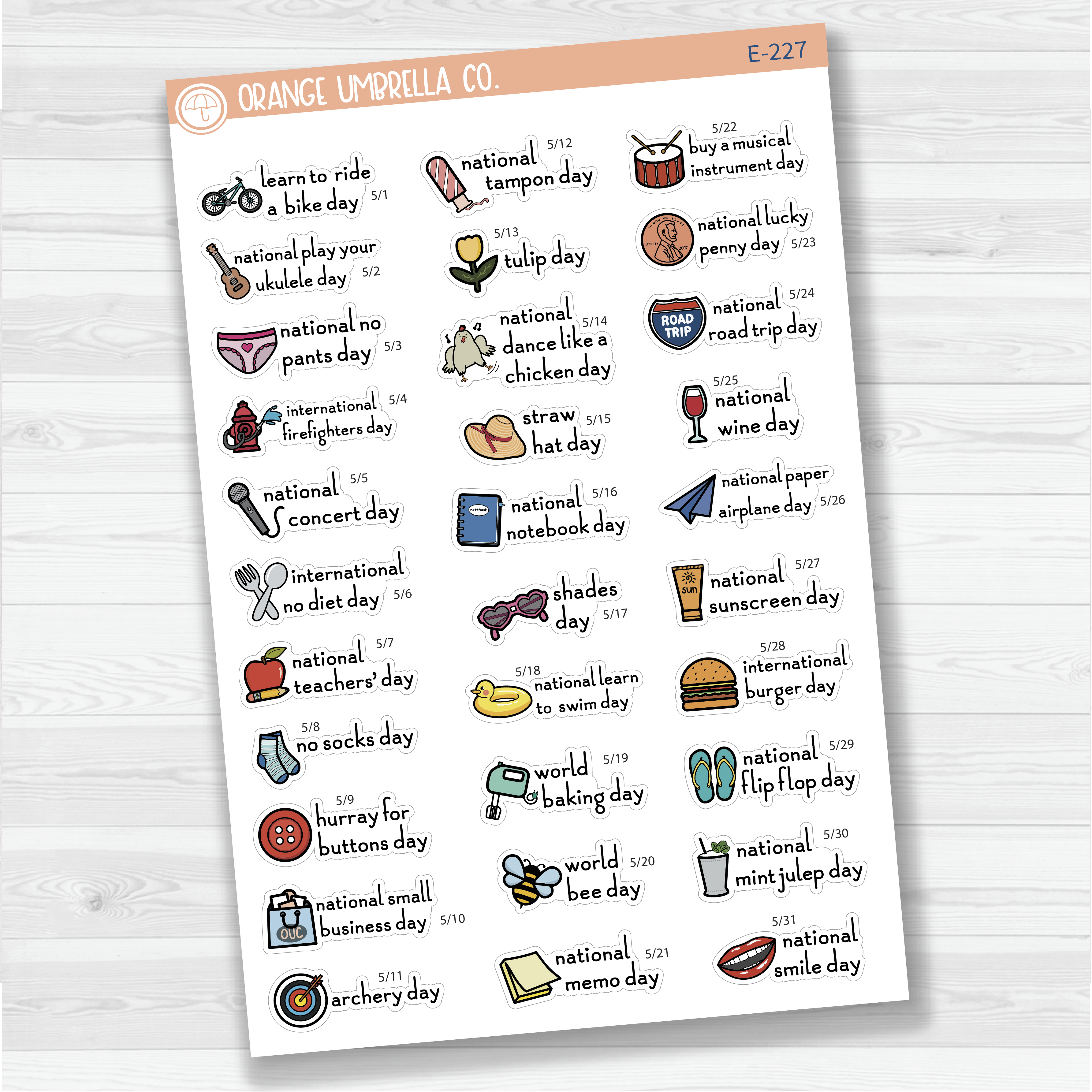 May Wacky Holidays Script Planner Stickers | F16 | E-227