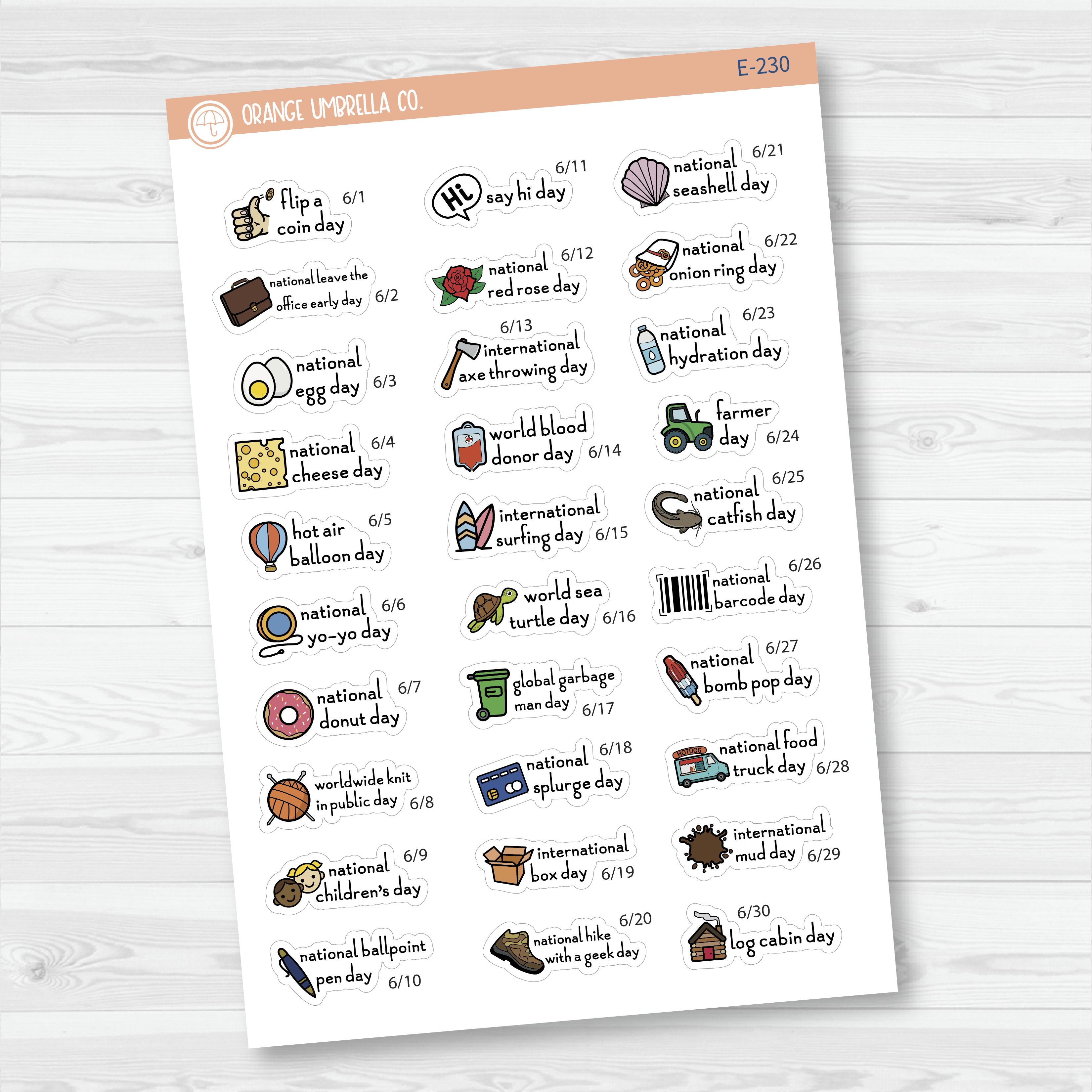 June Wacky Holidays Mini Script Planner Stickers | F16 | E-230