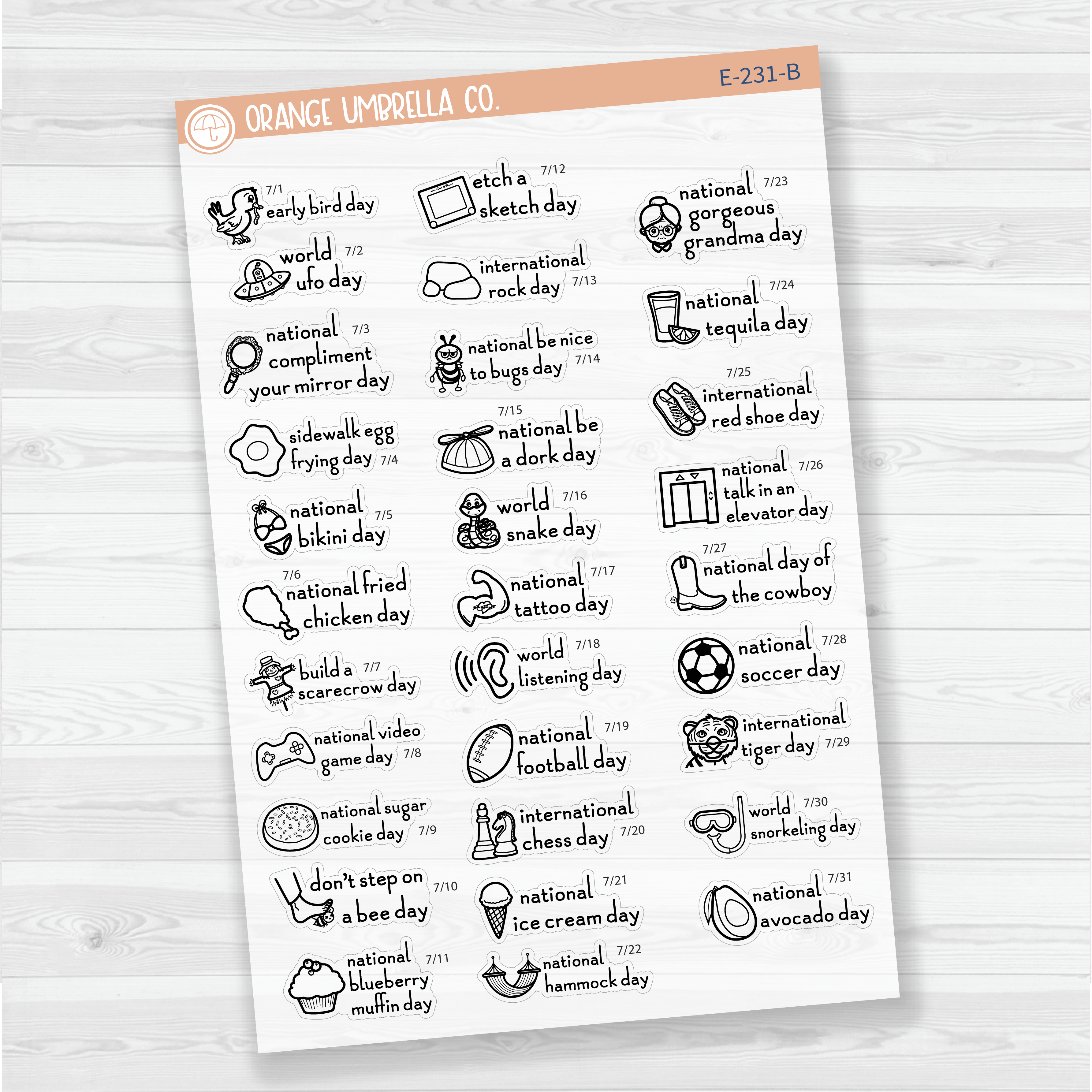 July Wacky Holidays Script Planner Stickers | F16 | E-231