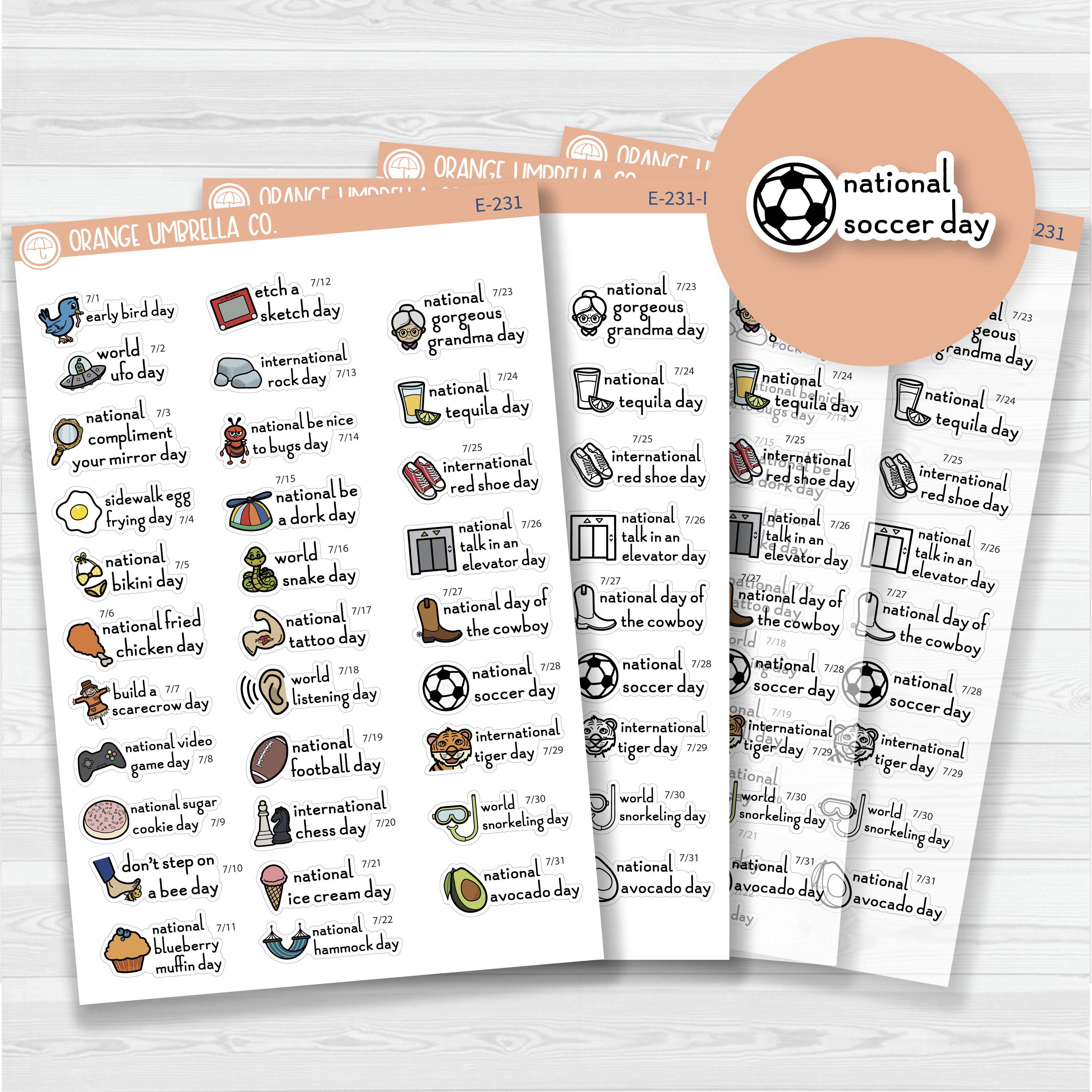 July Wacky Holidays Script Planner Stickers | F16 | E-231