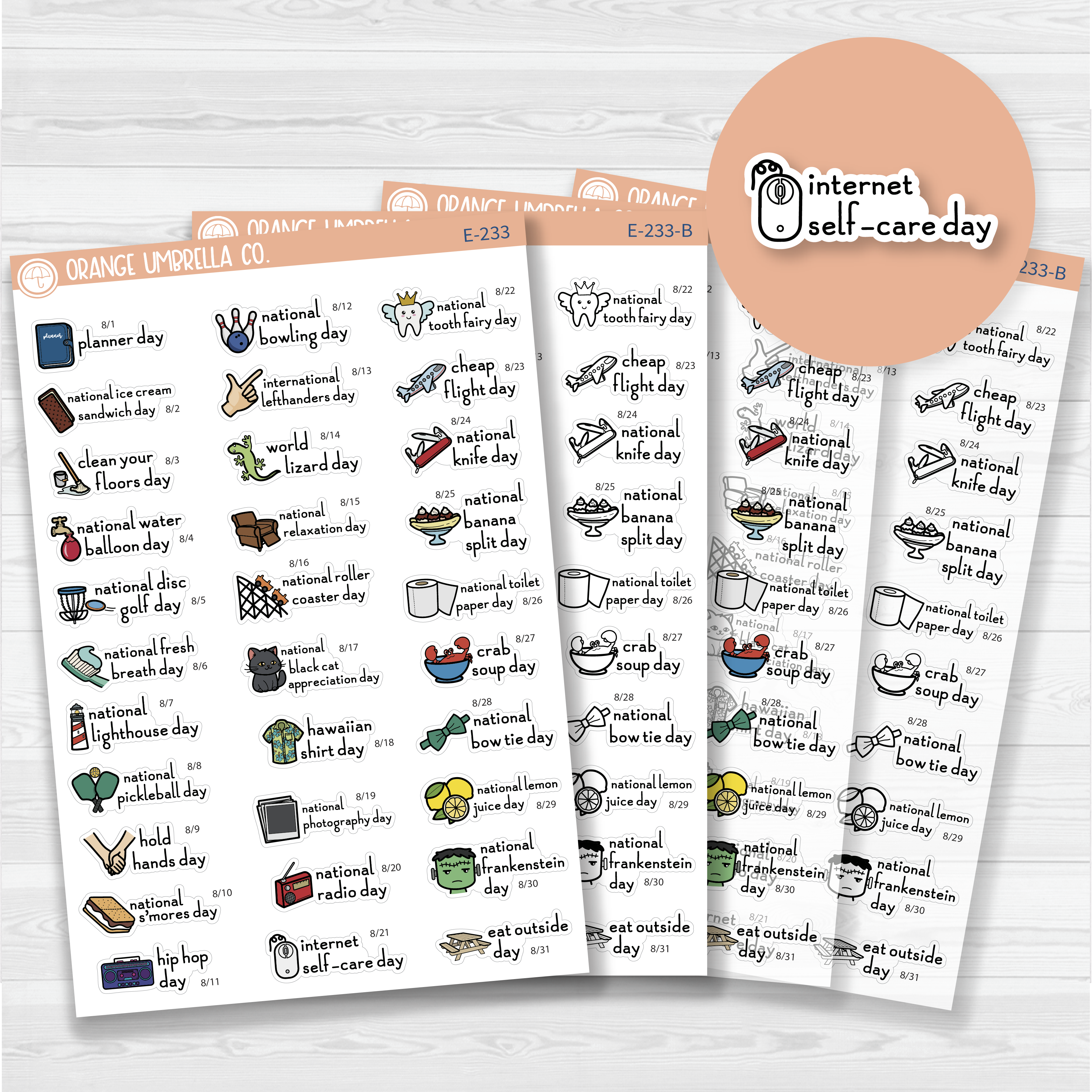 August Wacky Holidays Script Planner Stickers | F16 | E-233