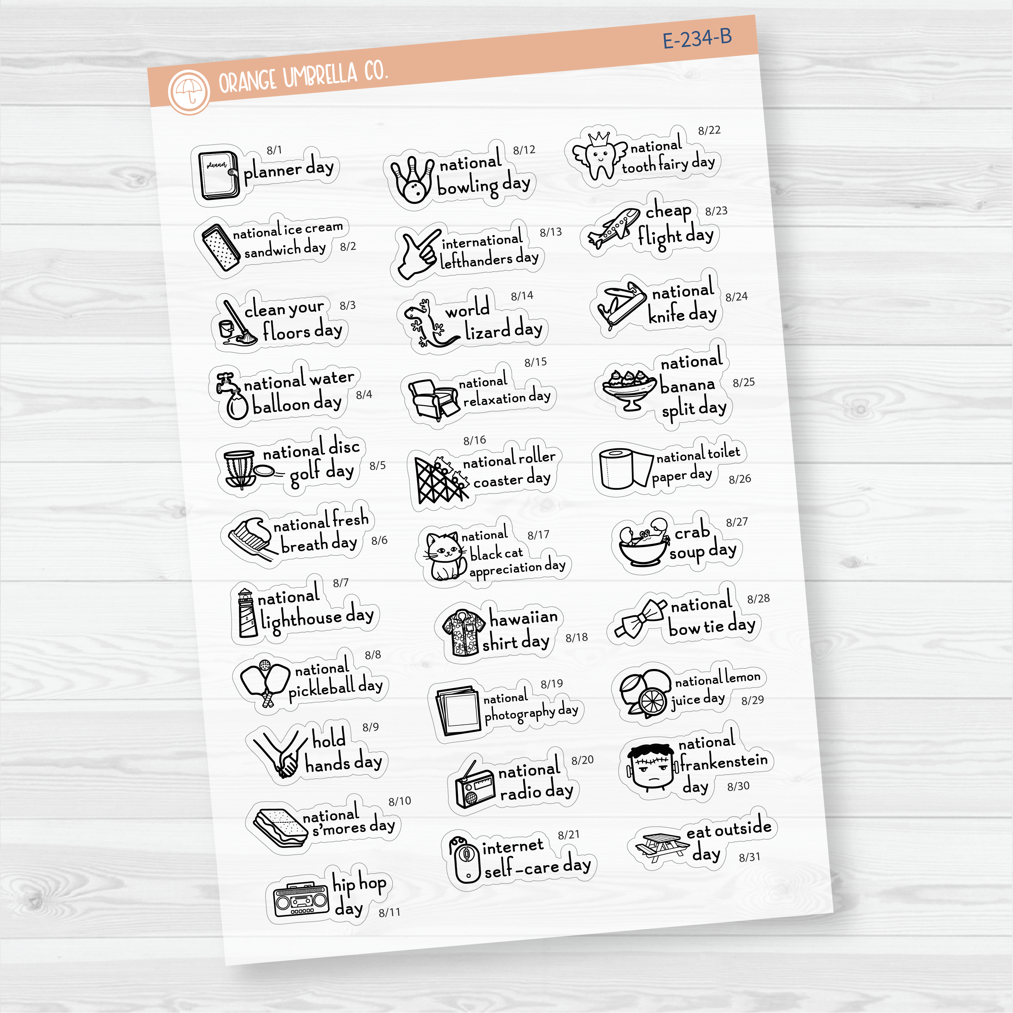 August Wacky Holidays Mini Script Planner Stickers | F16 | E-234