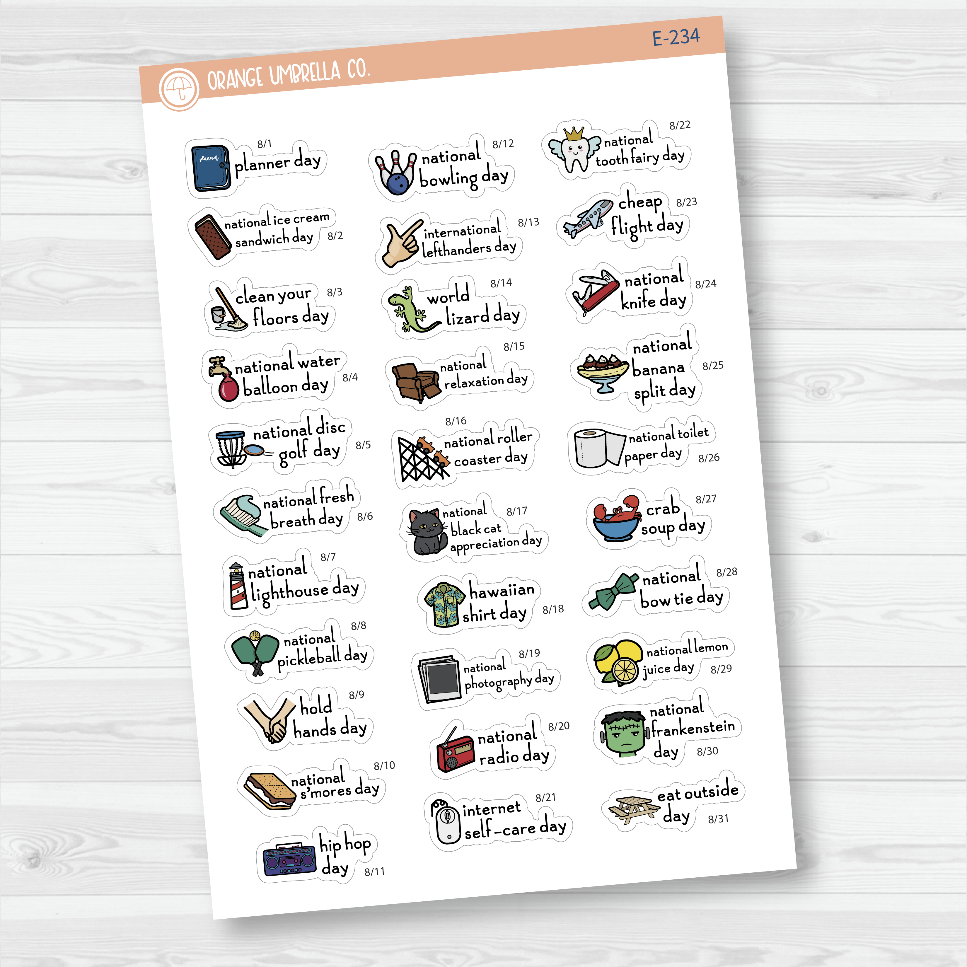 August Wacky Holidays Mini Script Planner Stickers | F16 | E-234
