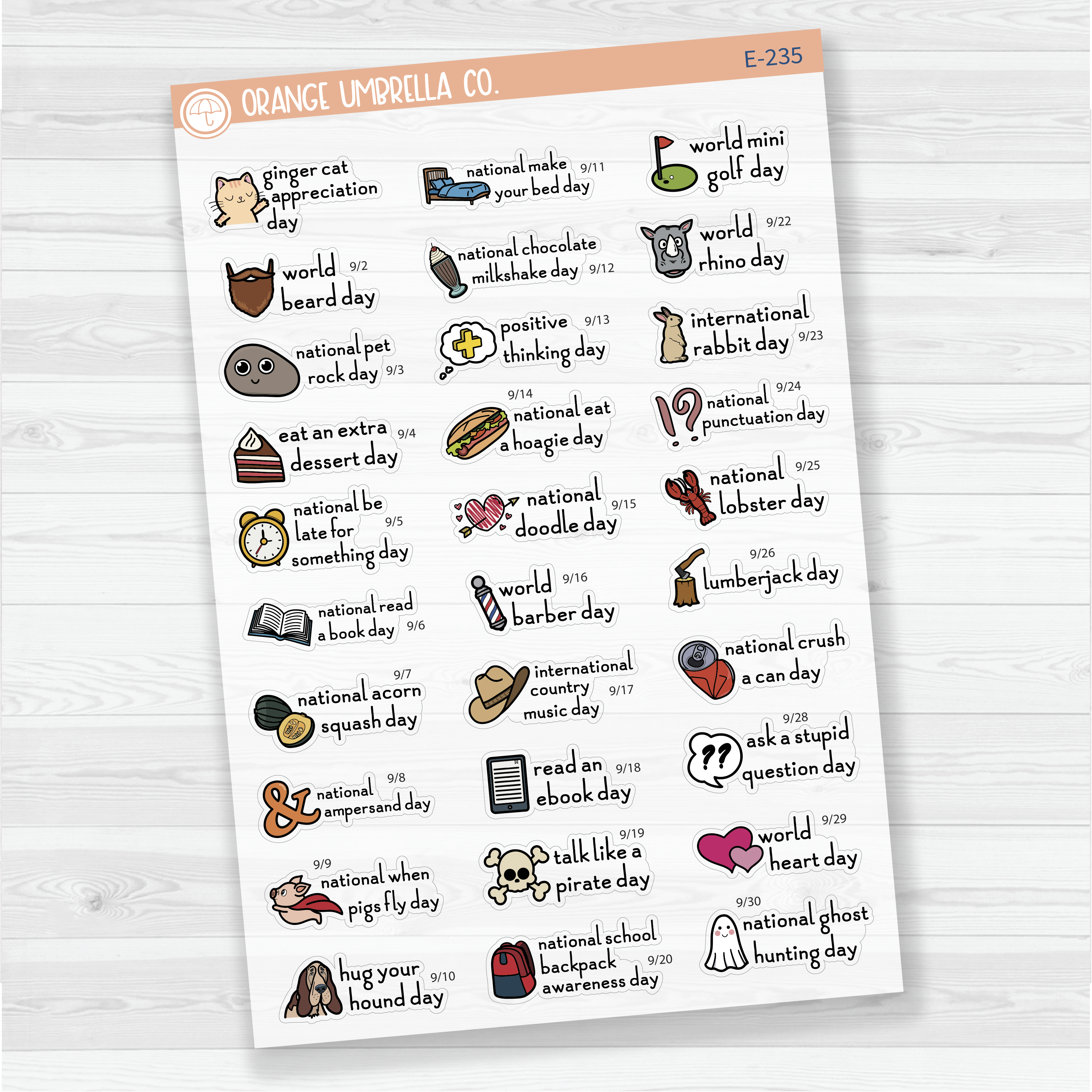 September Wacky Holidays Script Planner Stickers | F16 | E-235
