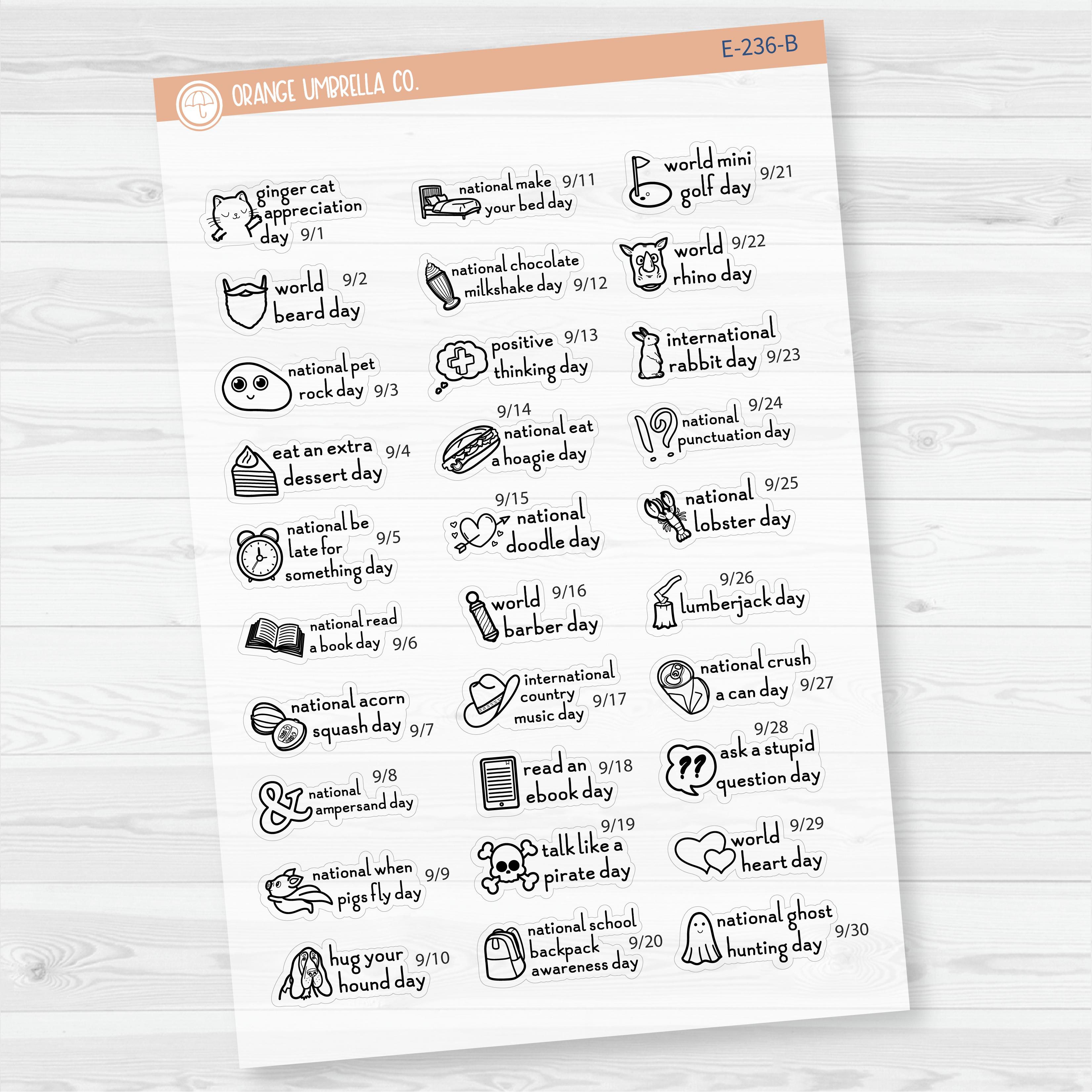 September Wacky Holidays Mini Script Planner Stickers | F16 | E-236