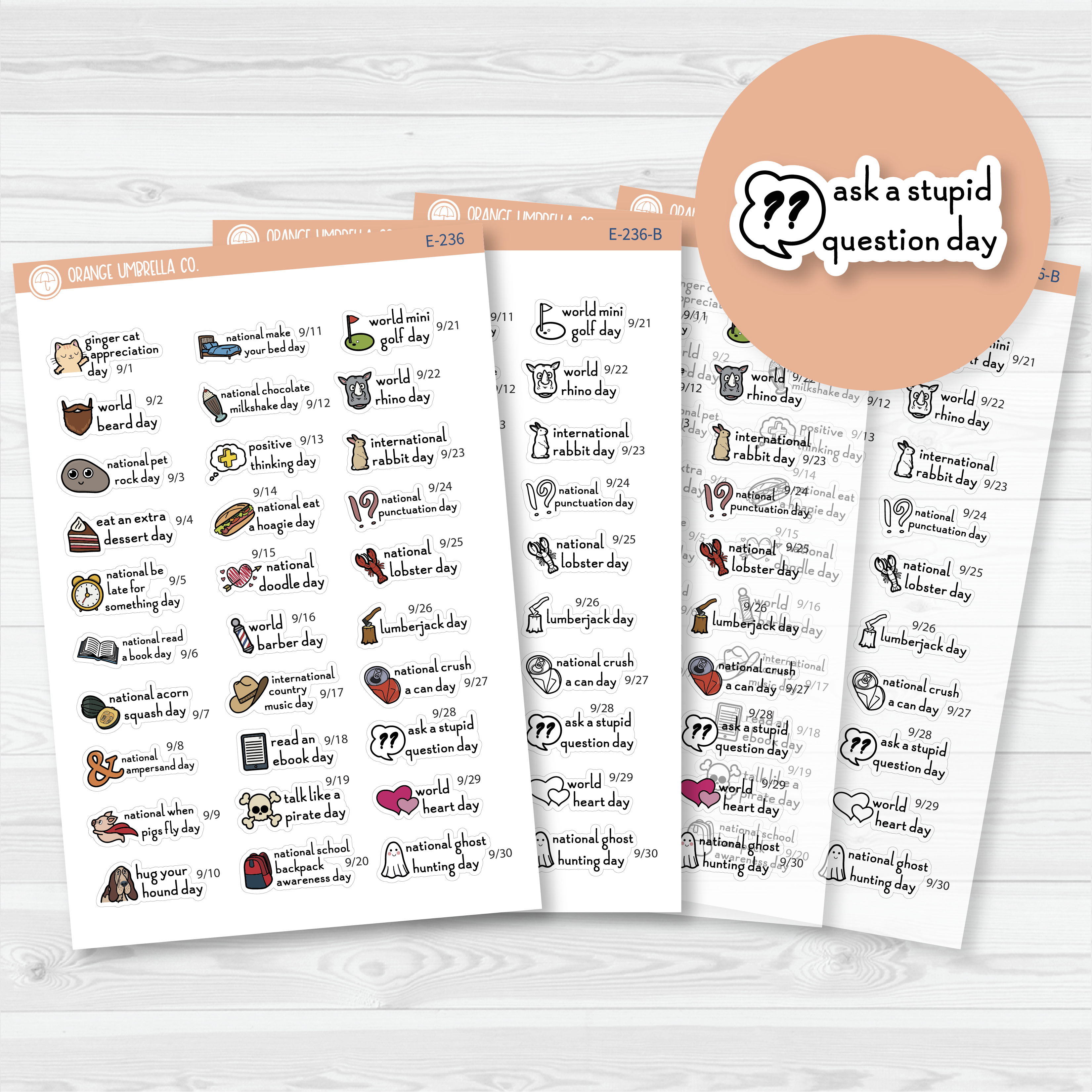 September Wacky Holidays Mini Script Planner Stickers | F16 | E-236