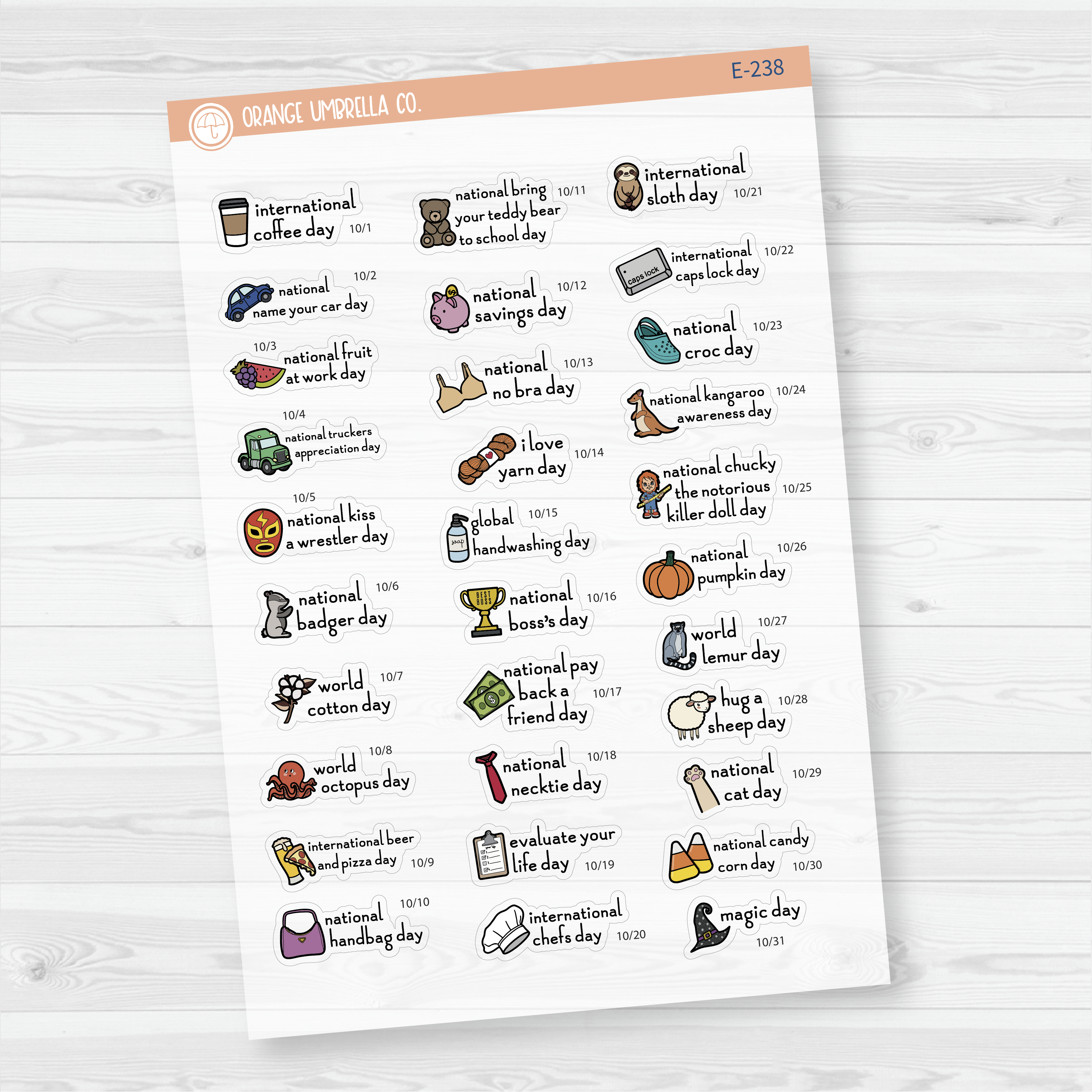 October Wacky Holidays Mini Script Planner Stickers | F16 | E-238