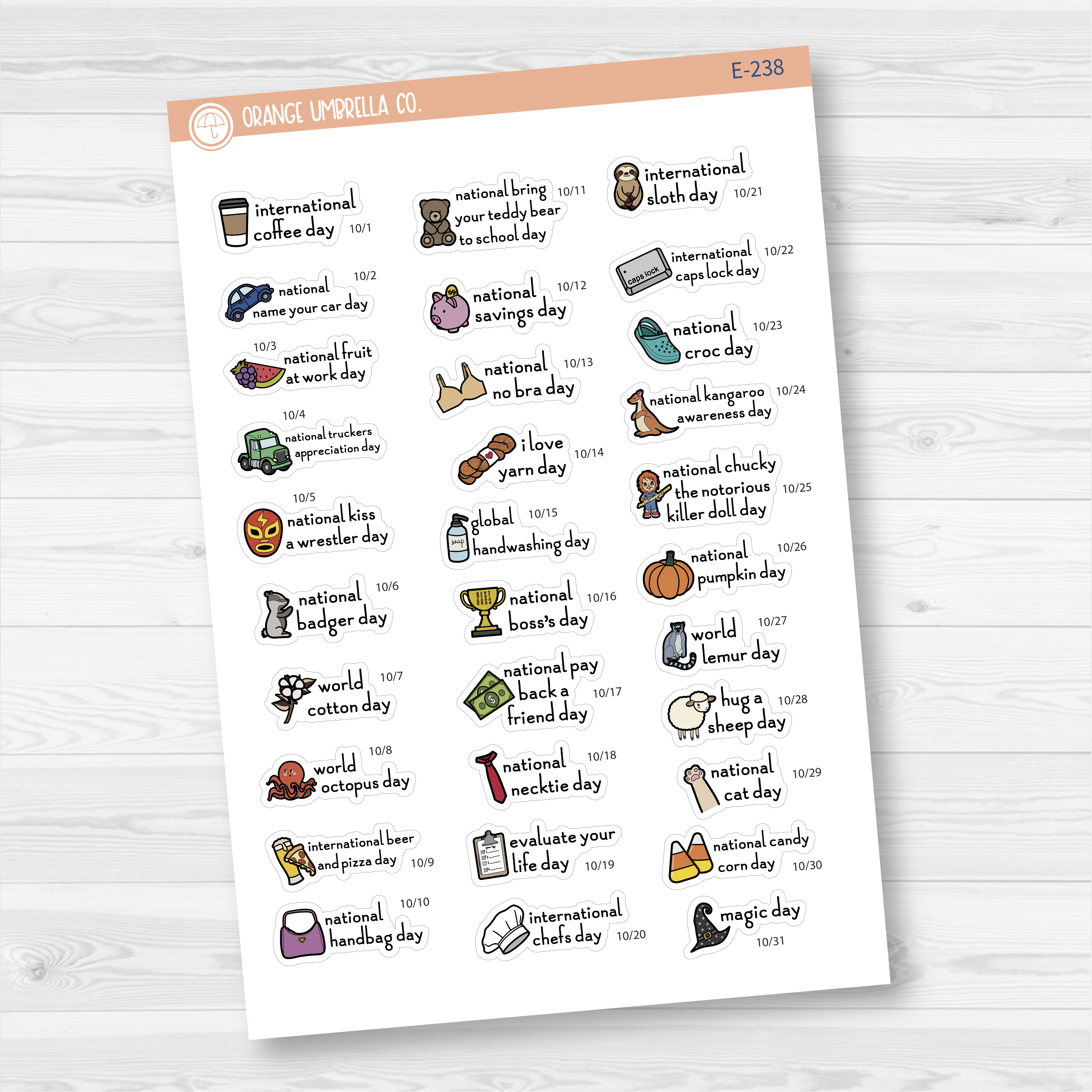 October Wacky Holidays Mini Script Planner Stickers | F16 | E-238