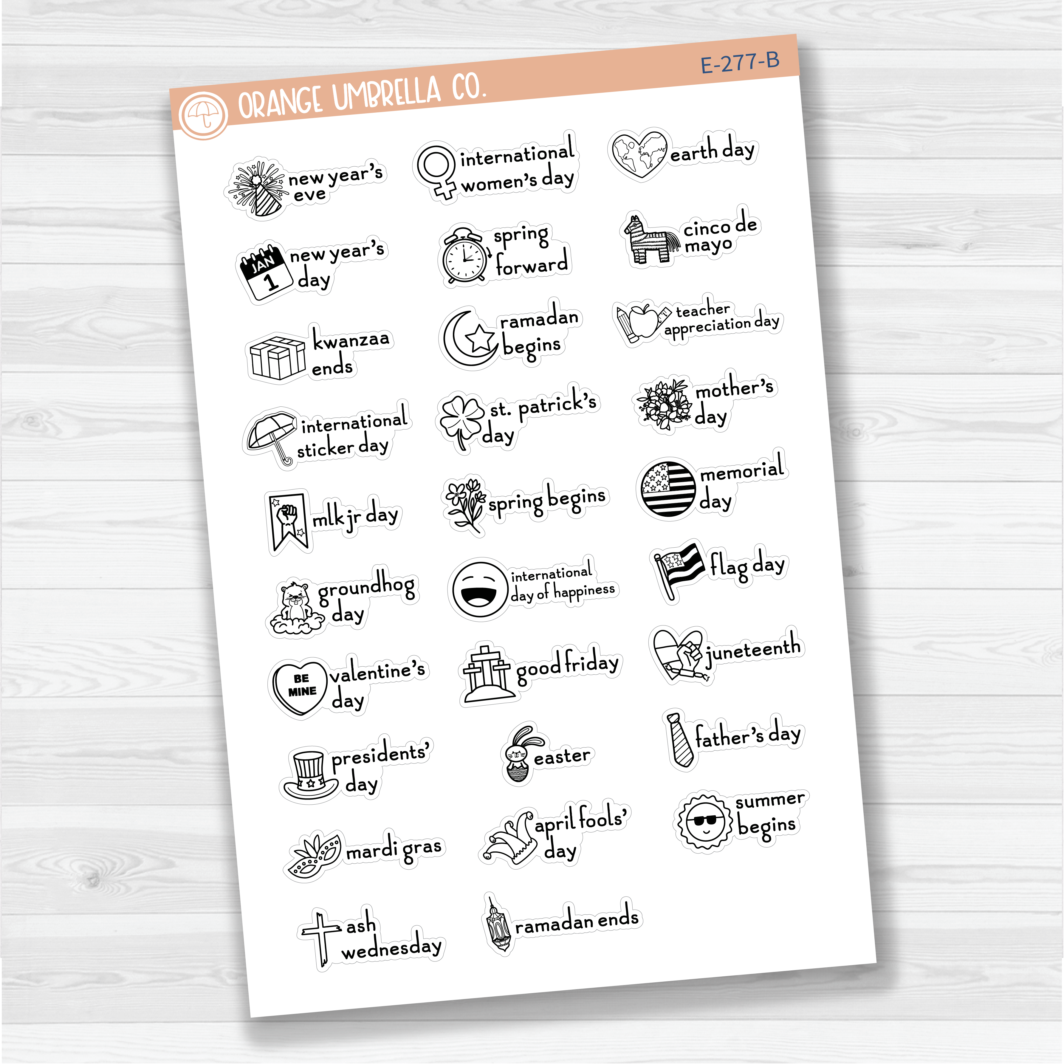 Doodle Holidays | Icon & Script Planner Stickers January-June | F16 | E-277