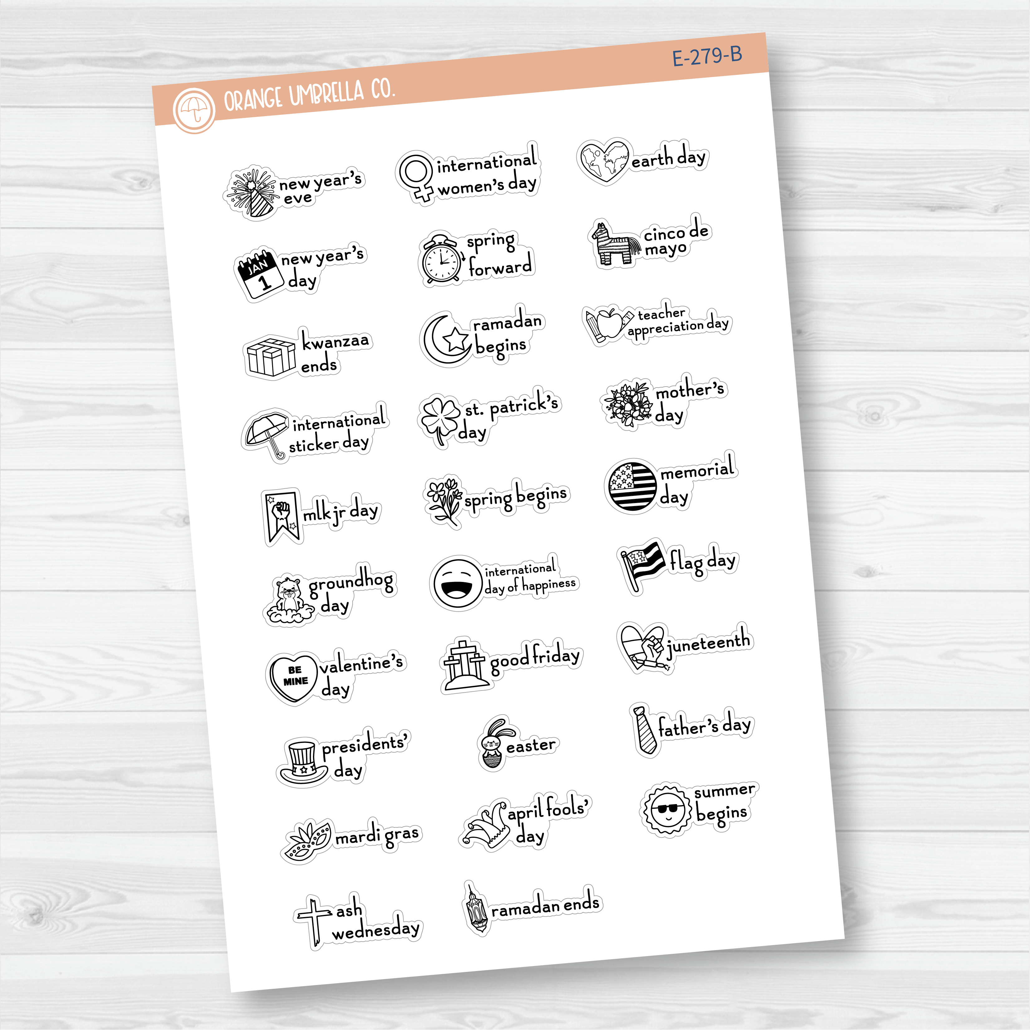 Doodle Holidays | Mini Icon & Script Planner Stickers January-June | F16 | E-279