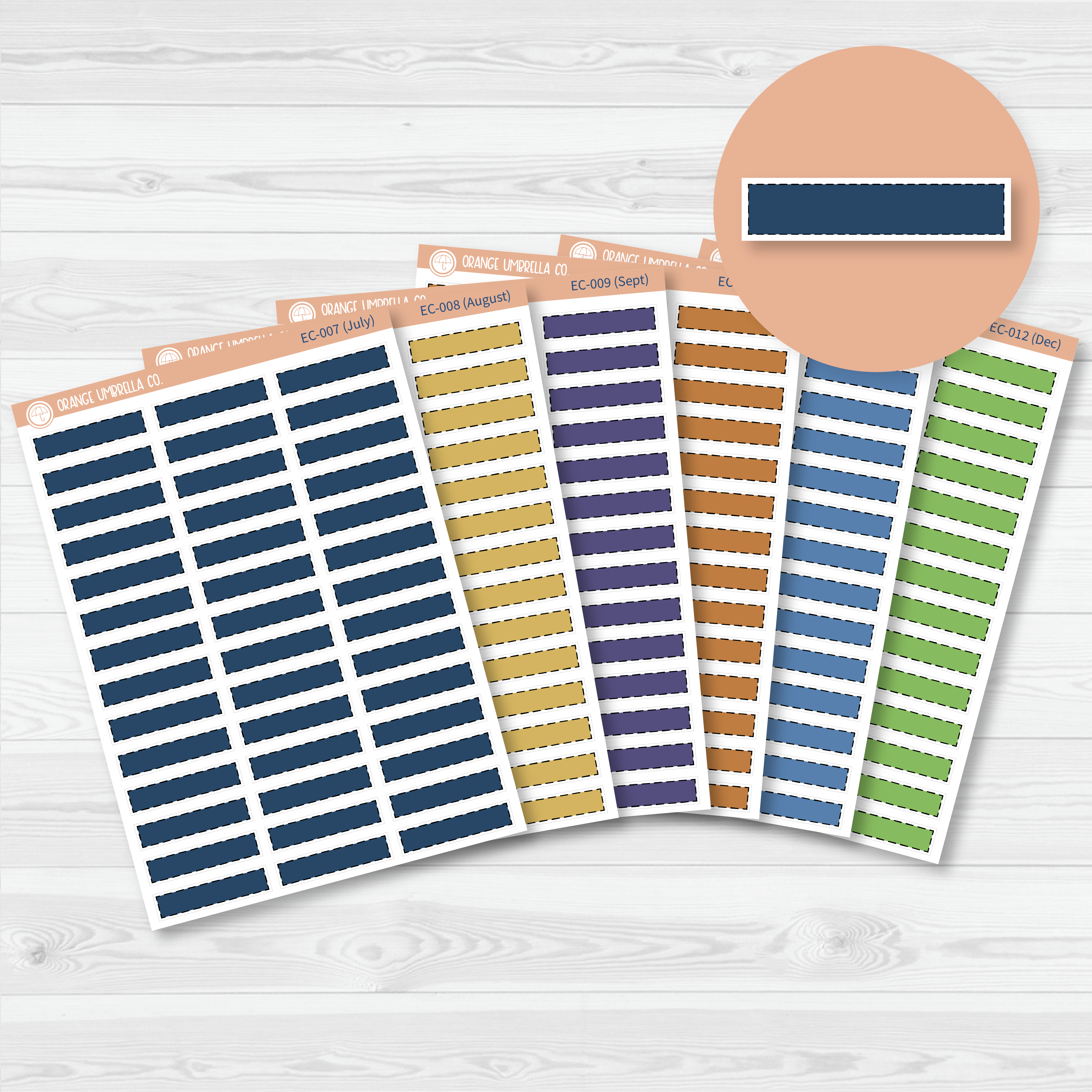 CLEARANCE | Stitched Skinny Label Planner Stickers | EC Palette July to December | EC-007-012