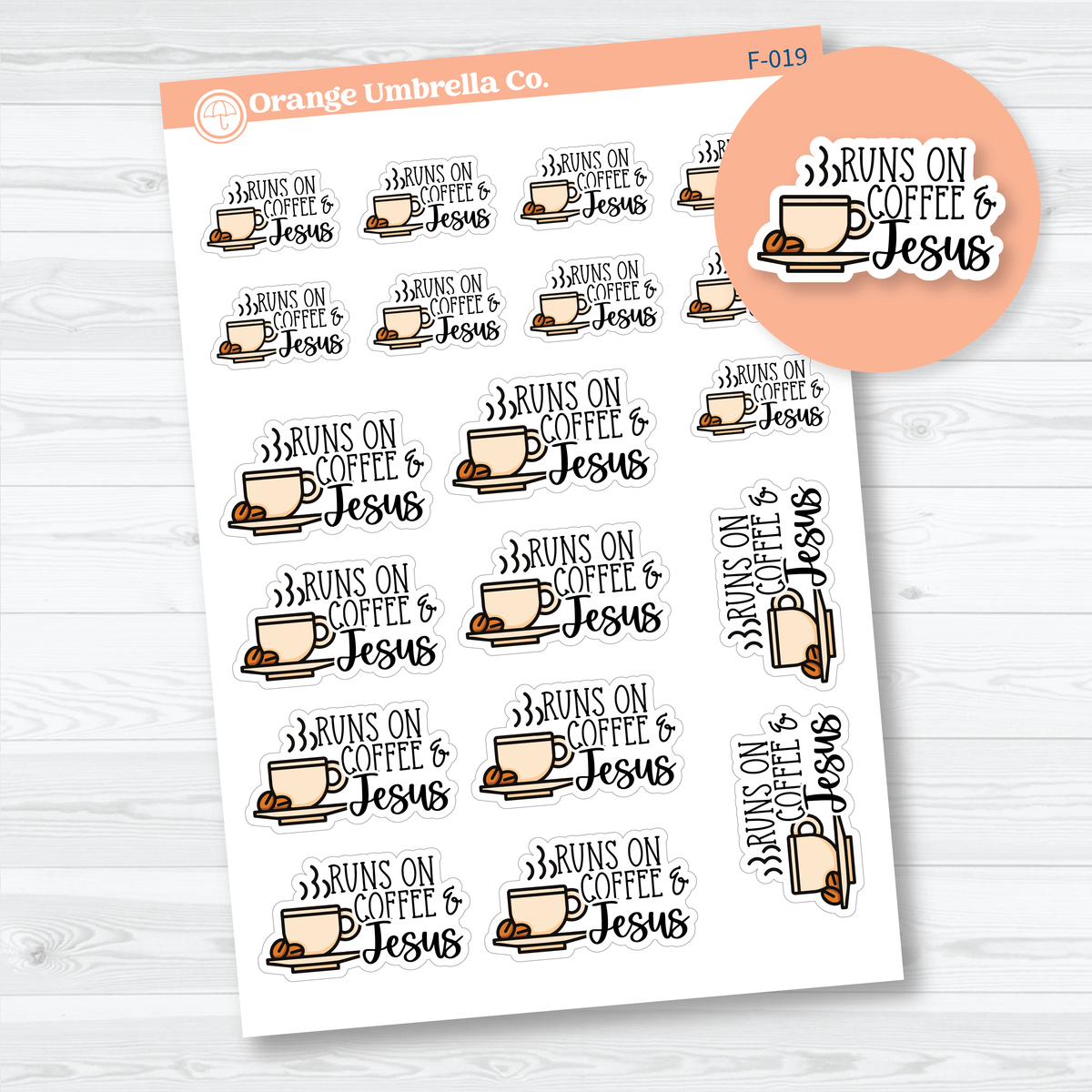 Runs on Coffee & Jesus Faith-Based Decorative Planner Stickers | F-019