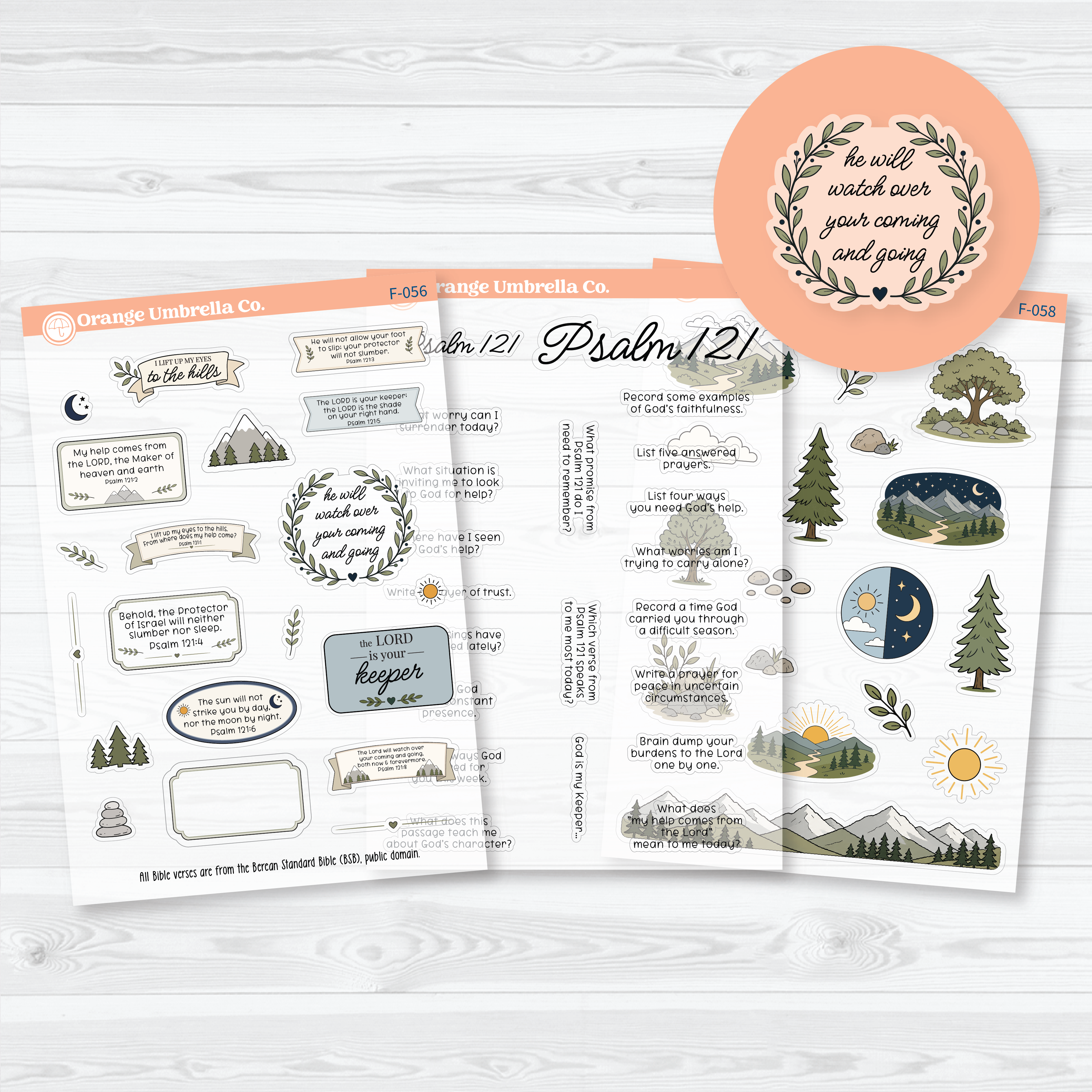 Psalm 121 Bible Journaling | Clear Matte Bible Study Sticker Set | F-056-058-CM