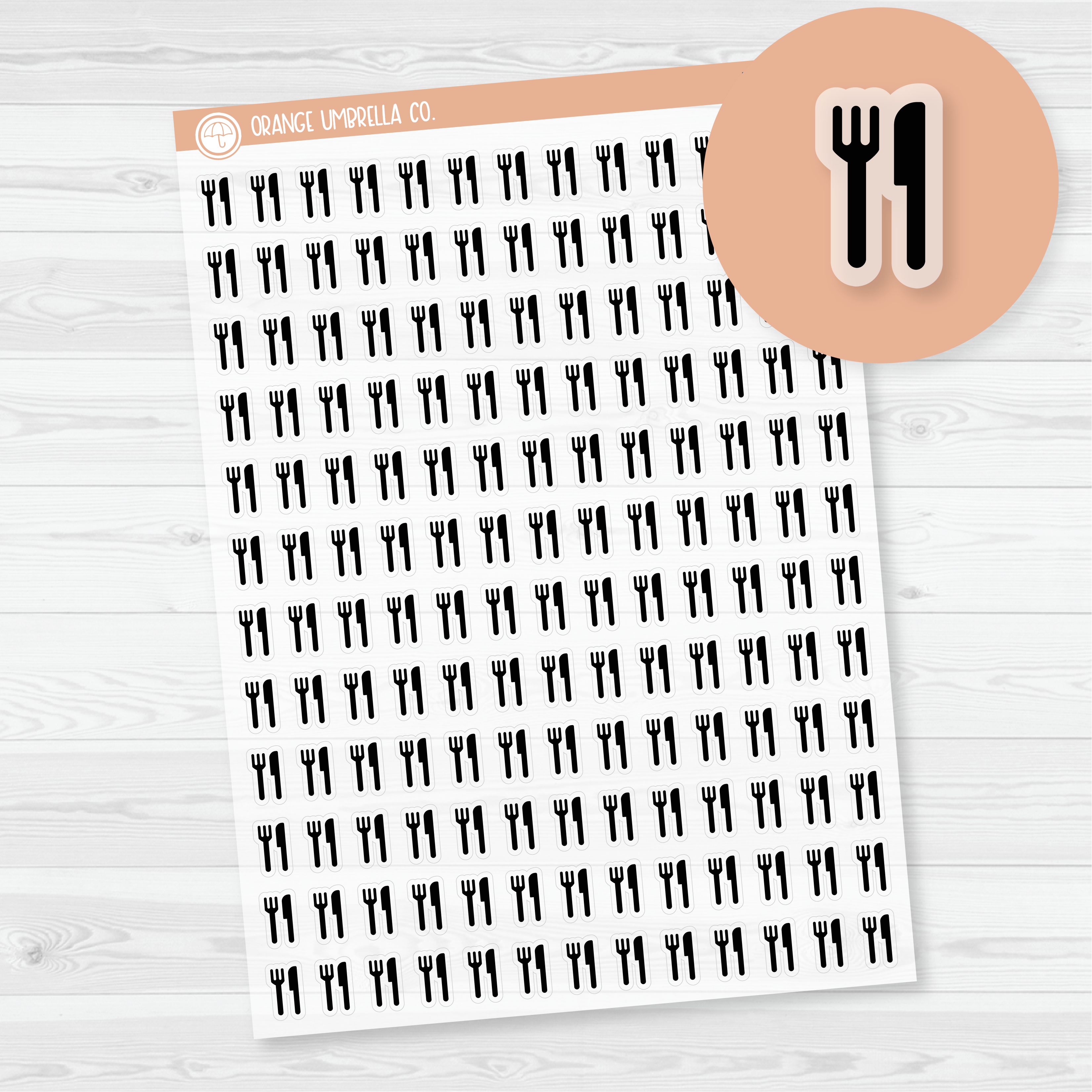 Fork and Knife Icon Clear Matte Planner Stickers | Meal & Dinner Planner Stickers | I-023-CM