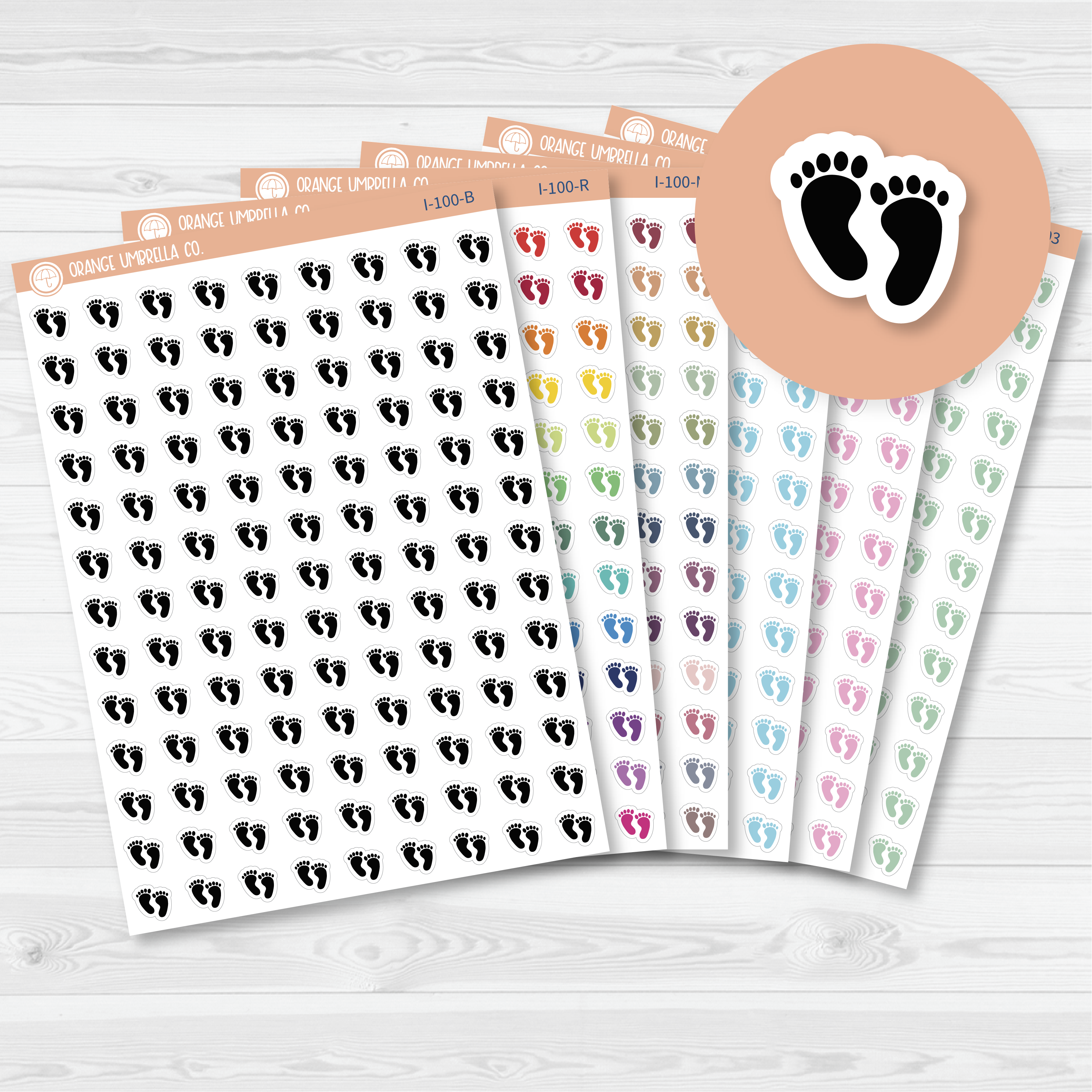 Baby Feet Icon Planner Stickers | Footprint Icon Labels | I-100 - I-103