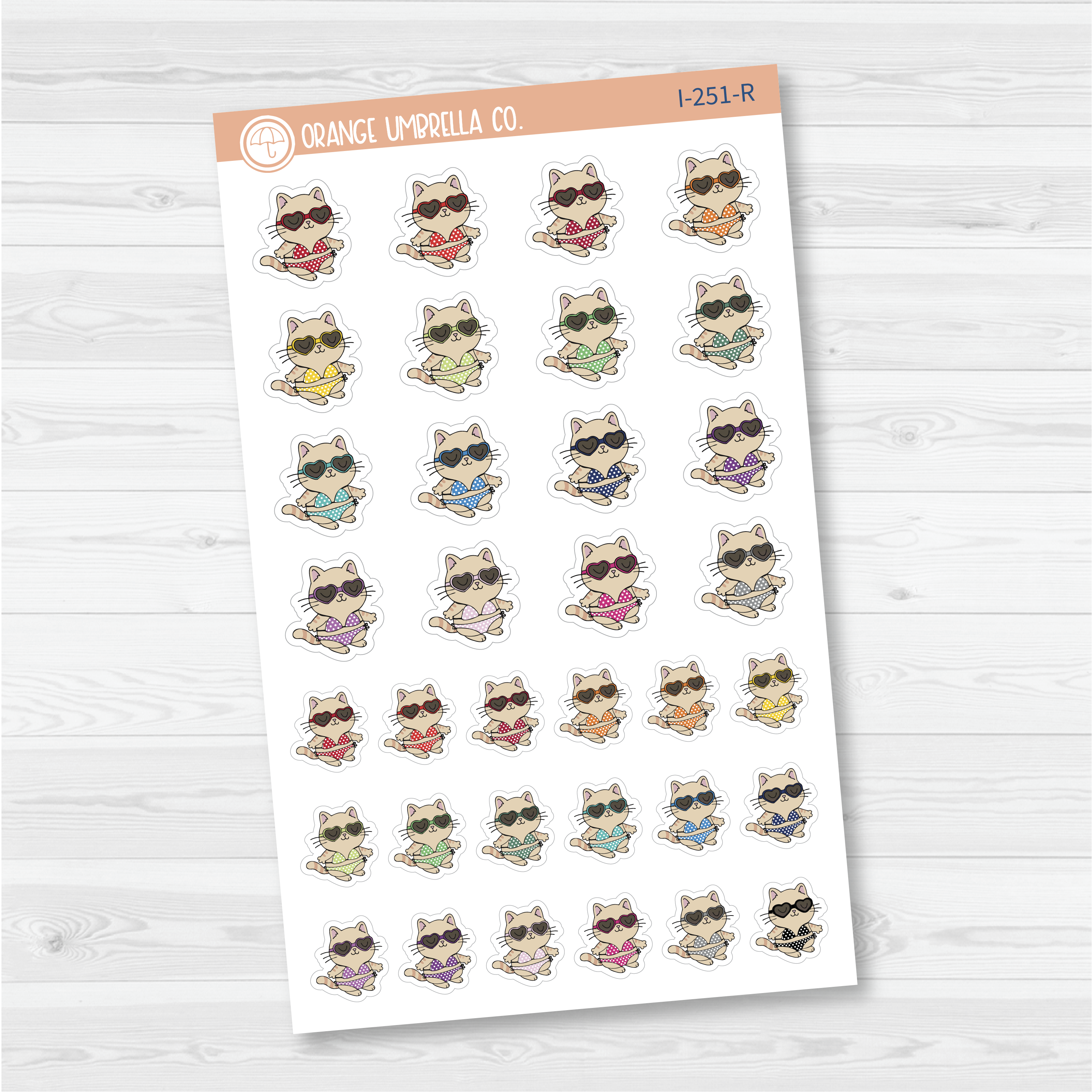 Spazz Cat Bikini Swim Suit Icon Planner Stickers | I-251