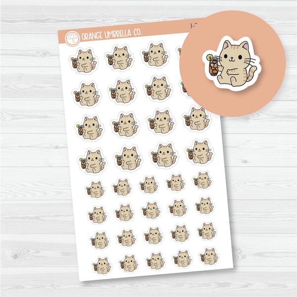 Spazz Cat Iced Tea/Non-Alcoholic Drinking Icon Planner Stickers | I-256