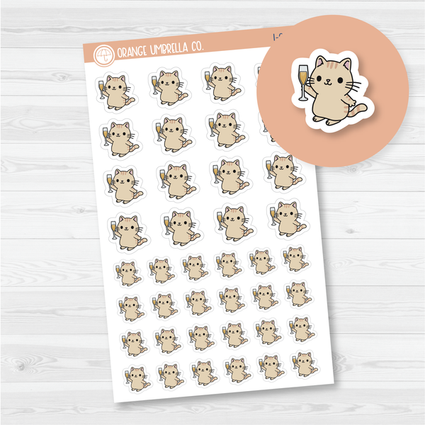 Spazz Cat Mimosa / Champagne Drinking Icon Planner Stickers | I-257