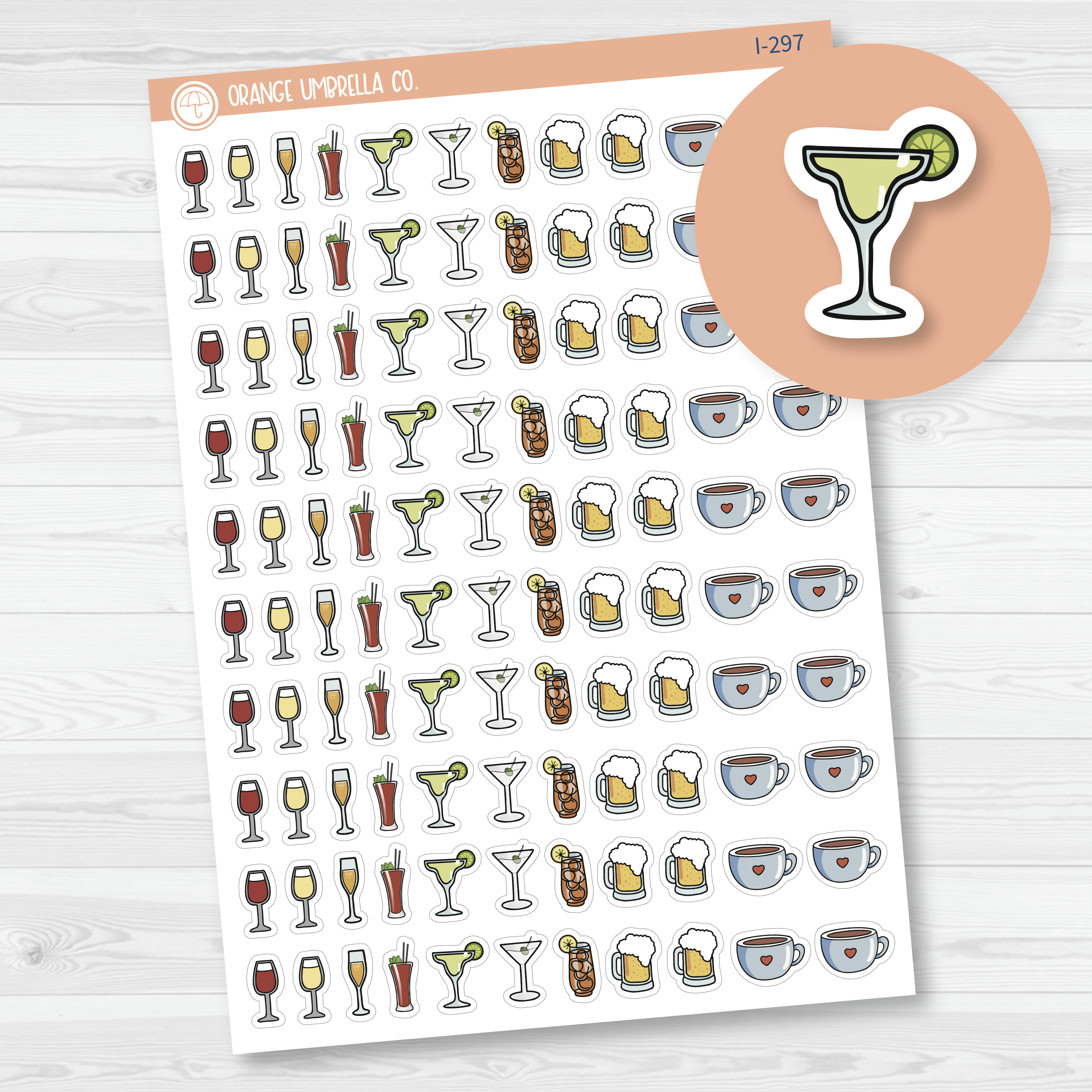 Drinks Mixed Icon Planner Stickers | Hand Doodled Labels | I-297