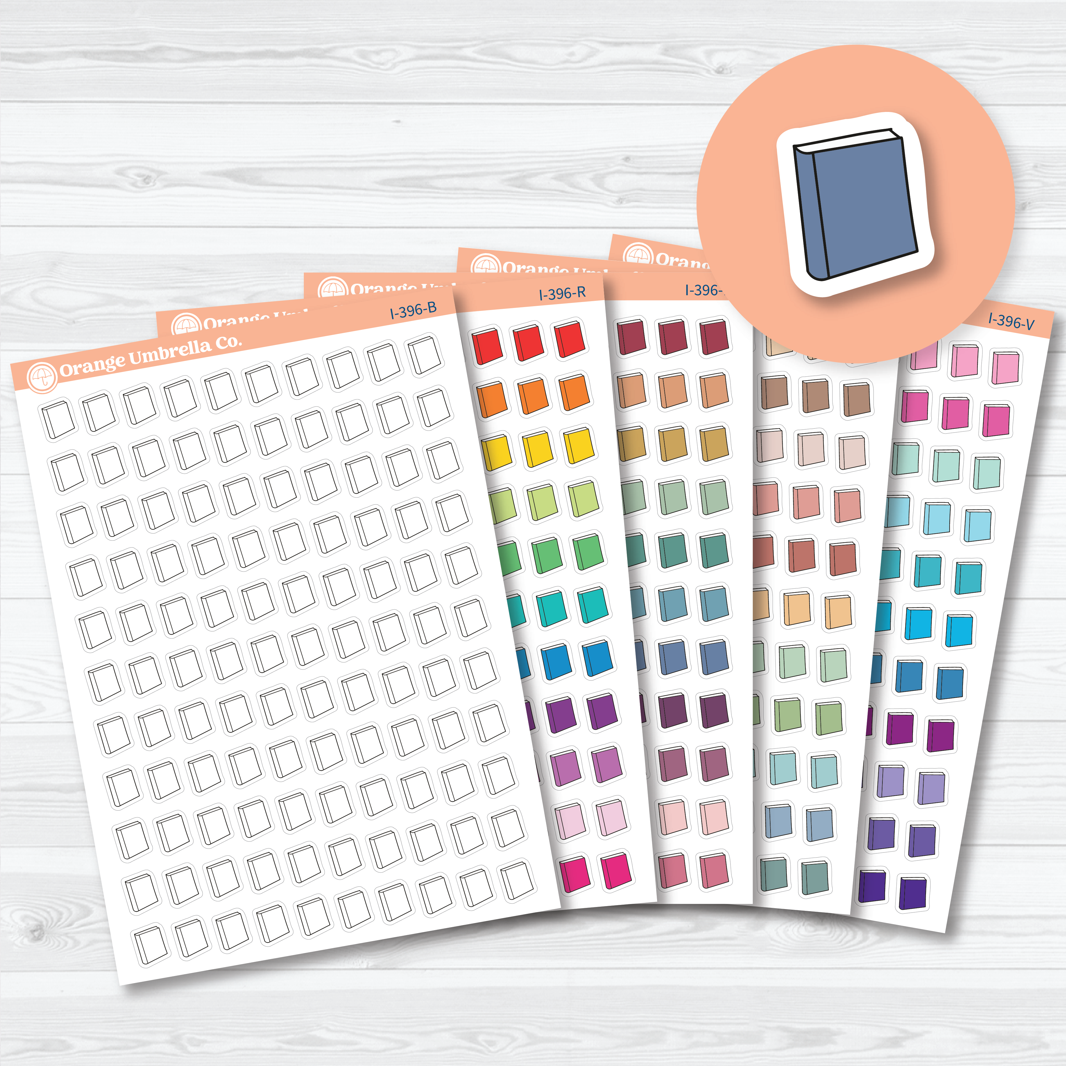 Hand doodled book reading icon planner stickers in rainbow colors | I-396 | Reading and icon stickers for planners and journals